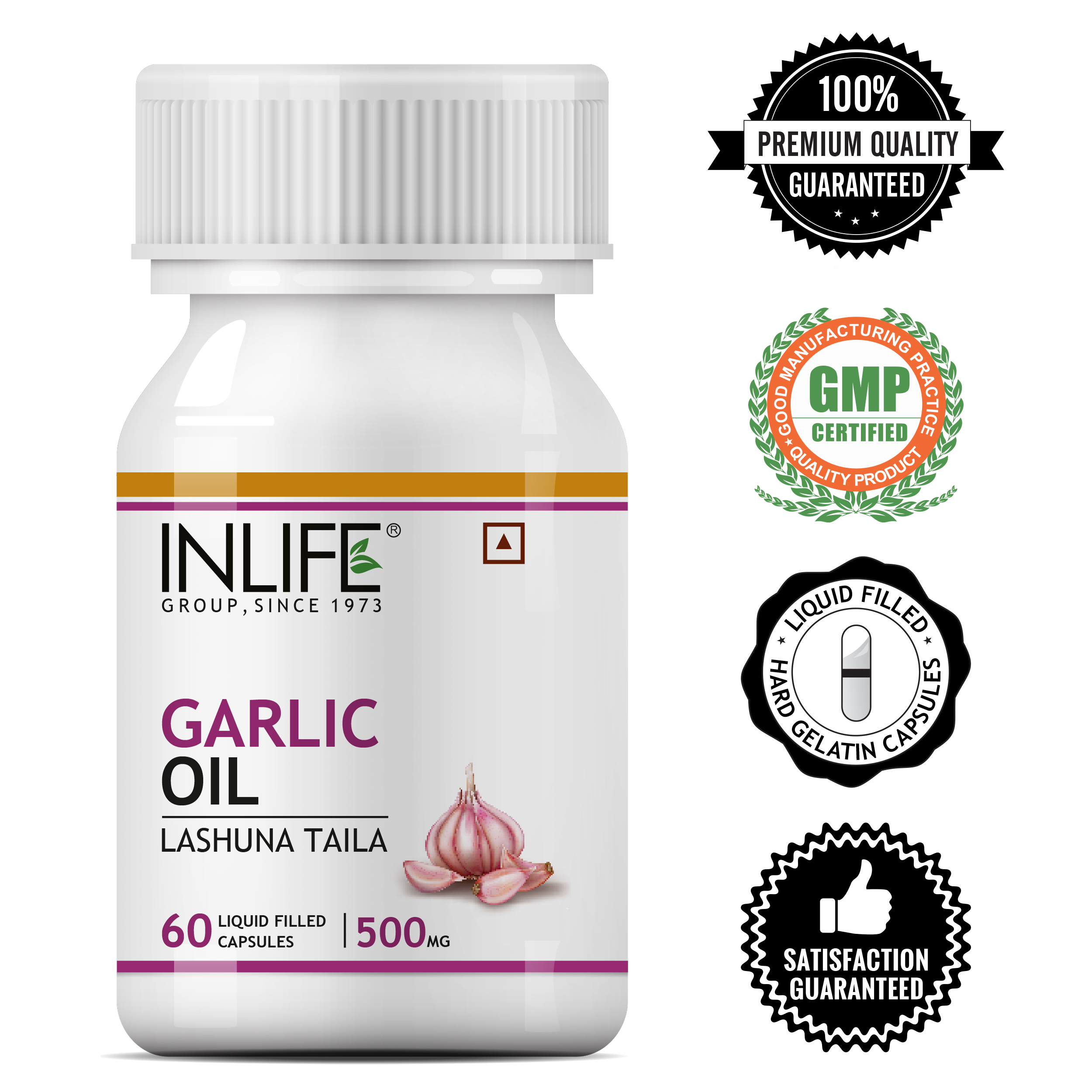 INLIFE Garlic Oil Supplement 500 mg 60 Capsules