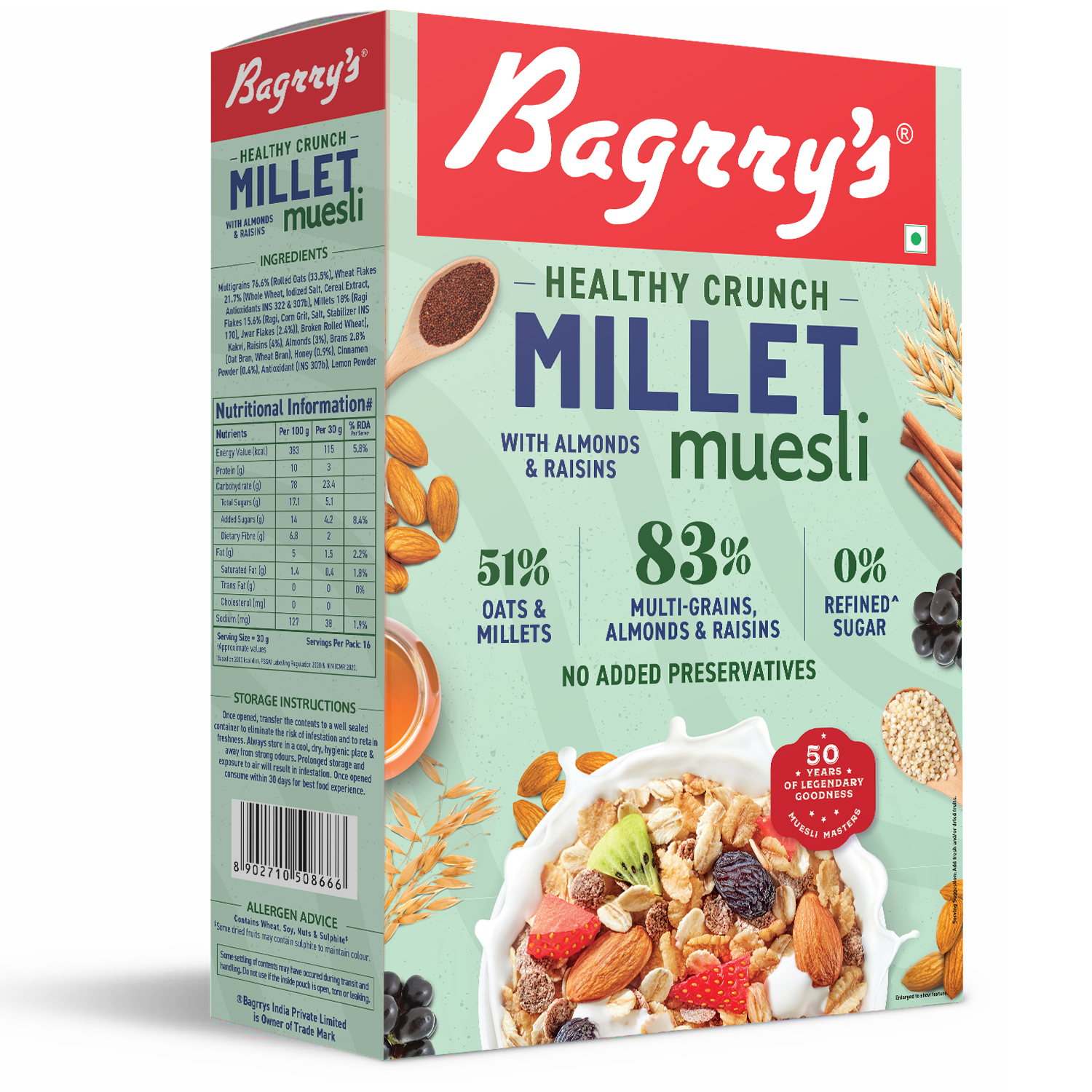 Bagrrys Healthy Crunch Millet Muesli 500gm