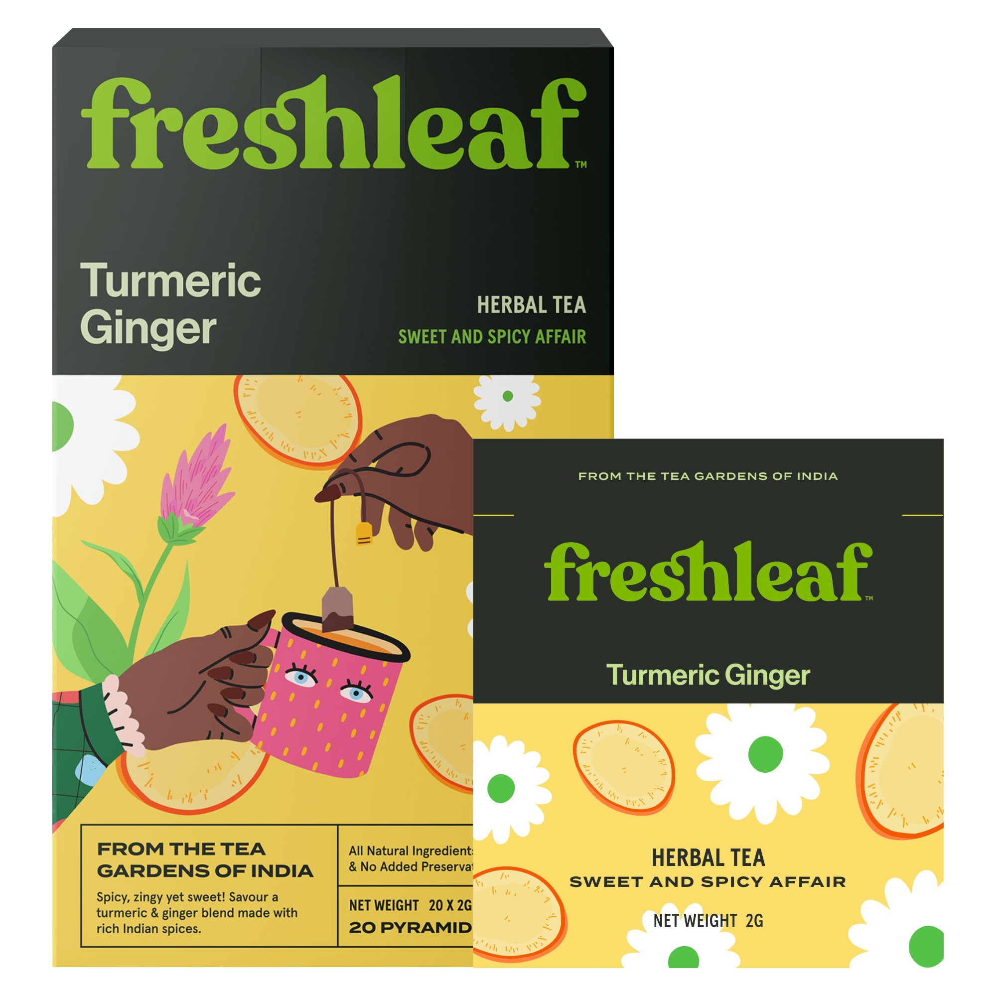 FRESHLEAF Turmeric Ginger Herbal Tea For Sore Throat Prevention and...