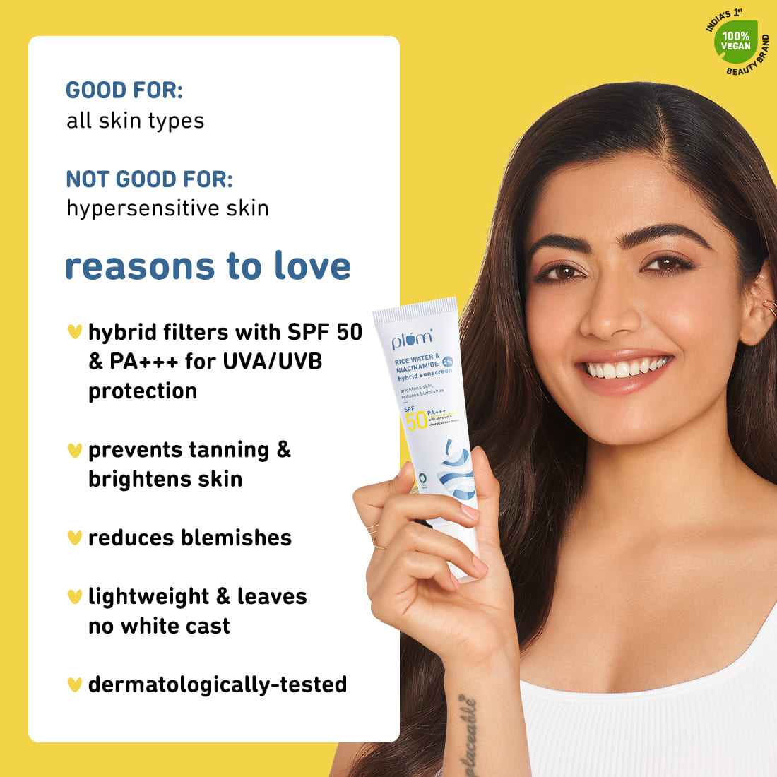 Plum 2 Niacinamide & Rice Water Hybrid Face Sunscreen with SPF 50 PA