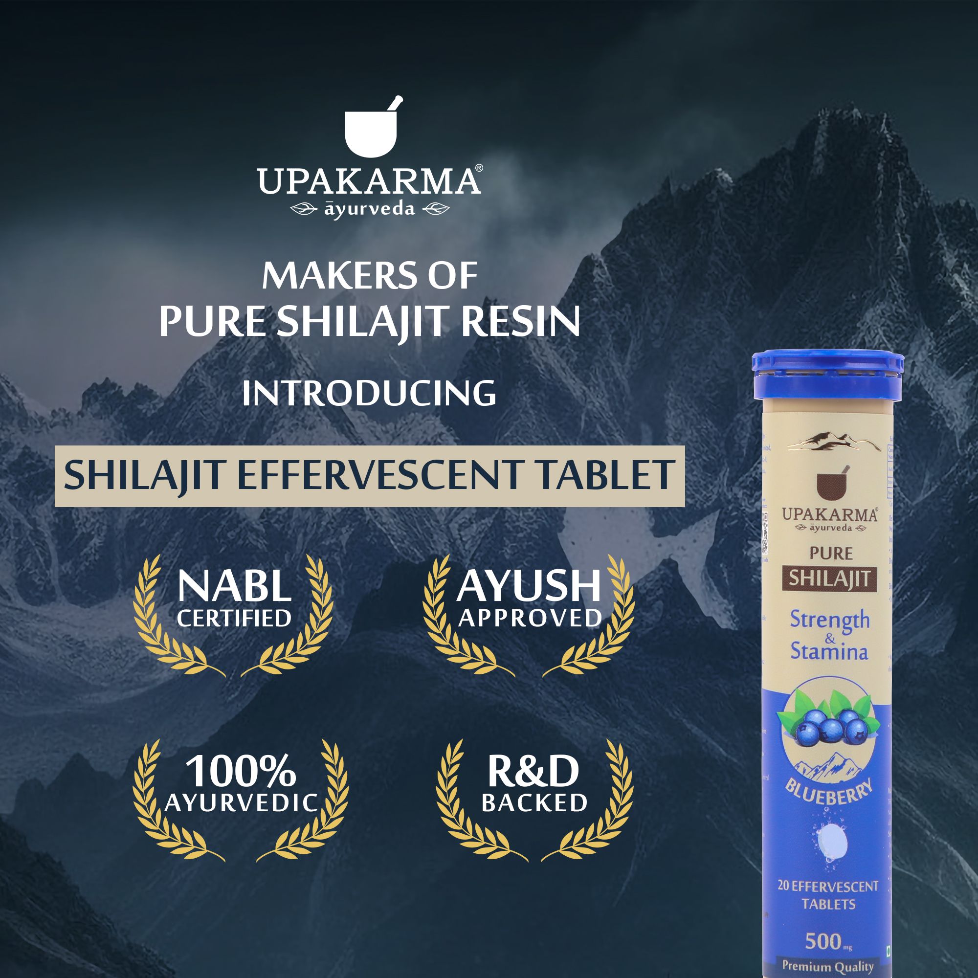 UPAKARMA Ayurveda Pure Shilajit Effervescent Tablet Blueberry 20