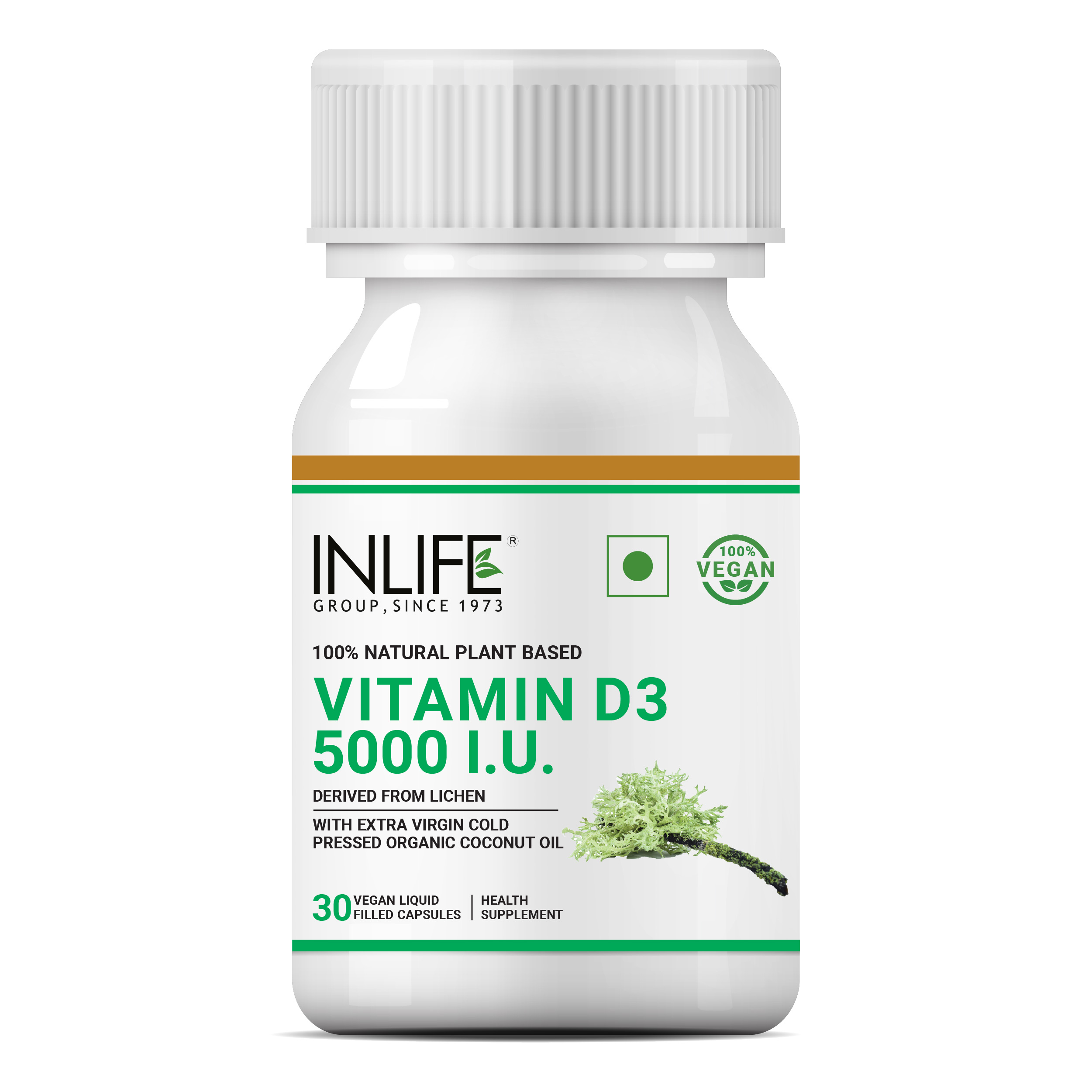 INLIFE: Plant Based Vitamin D3 from Lichen, 5000 - 30 Vegan Capsules