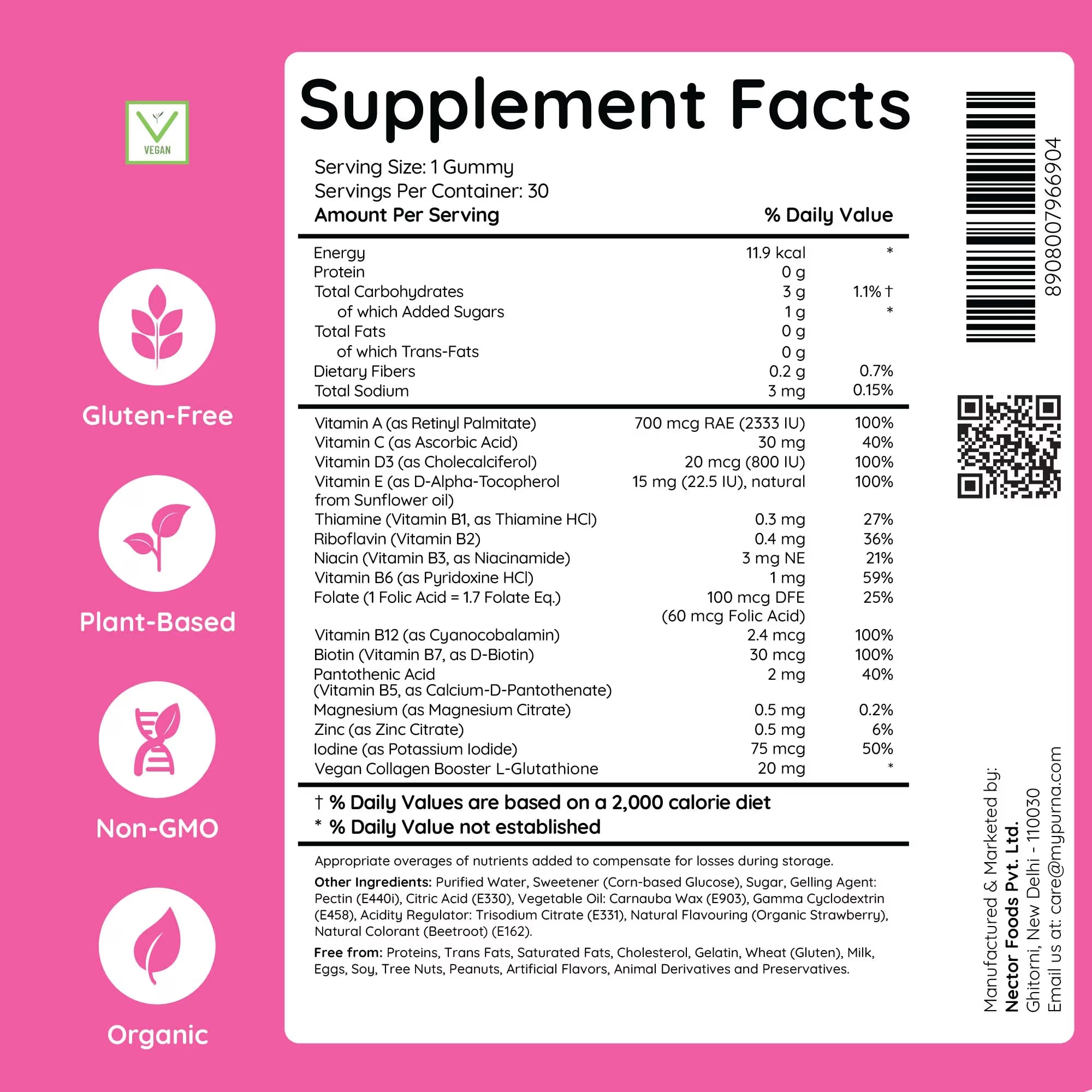 Purna Gummies Multivitamin Gummies Strawberry 30 Gummies