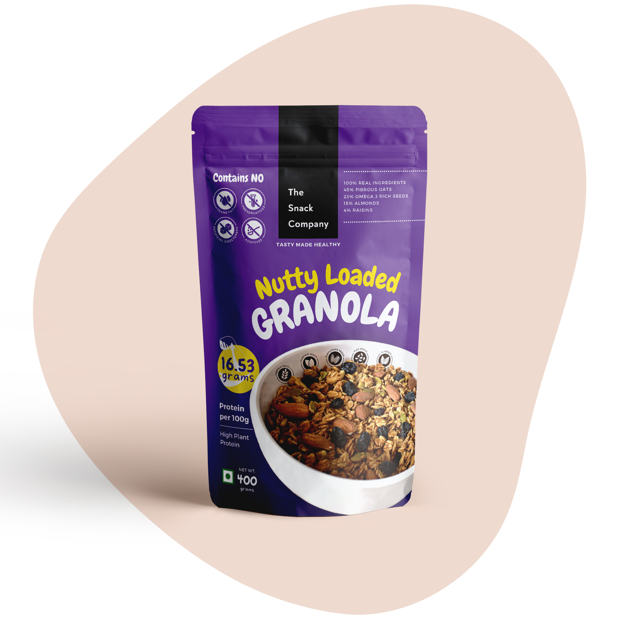 Nutty Loaded Granola 400gm | 45 Oats, 23 Omega 3 rich seeds, 19 Dry-fruits loaded Gourmet Cereal