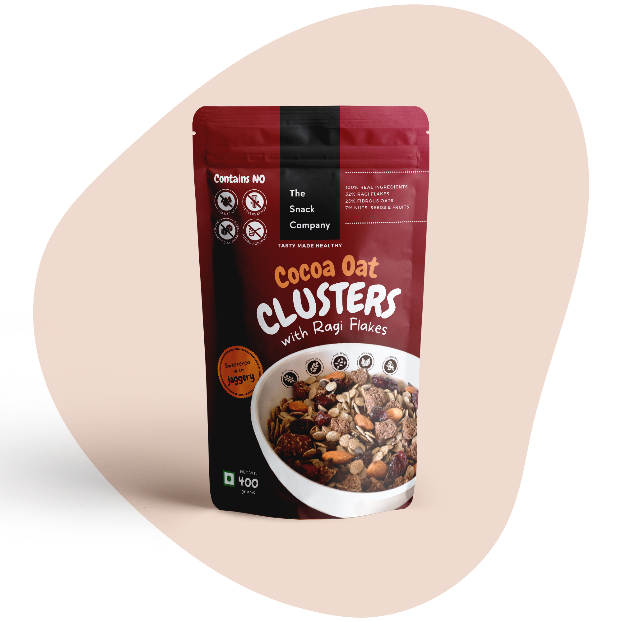 Cocoa Oat Clusters with Ragi Flakes 400gm | 52 Ragi Flakes, 29 Grains, 7 Nuts, Seeds and Dry-fruits