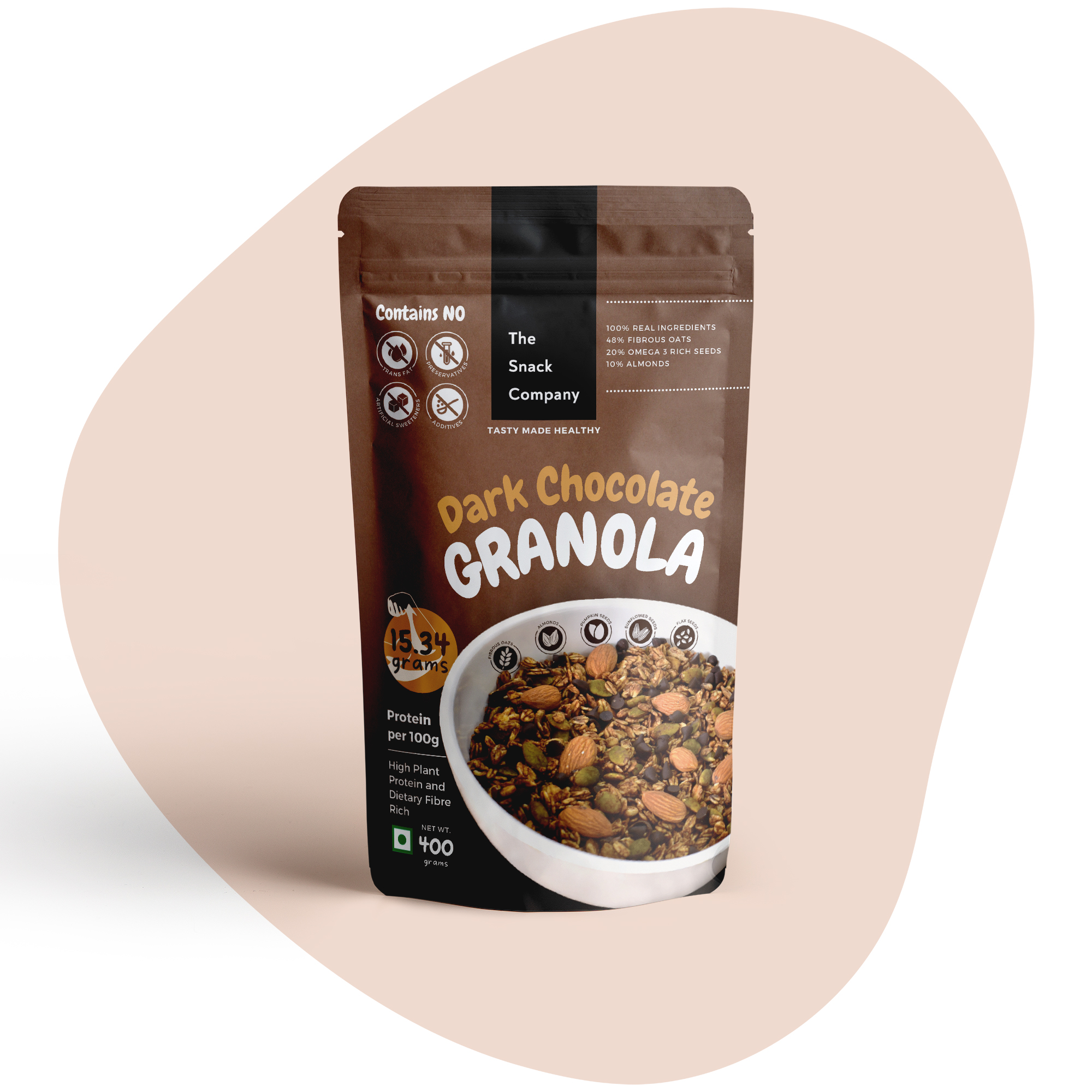 Dark Chocolate Granola 400gm | 48 Oats | 20 Omega3 Rich Seeds | 10 Almonds