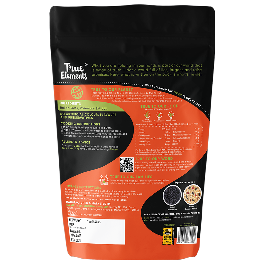 True Elements: Rolled Oats Gluten Free 1kg