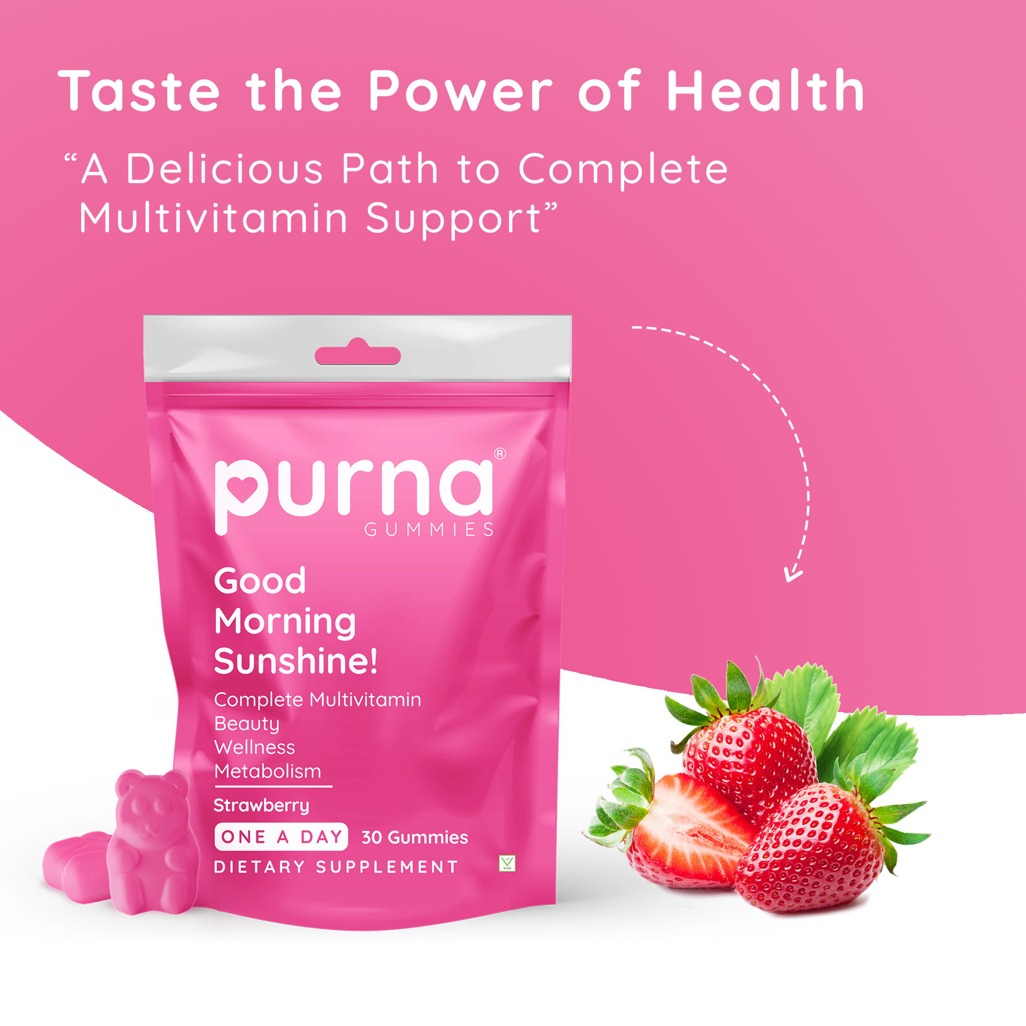 Purna Gummies: Multivitamin Gummies - Strawberry - 30 Gummies