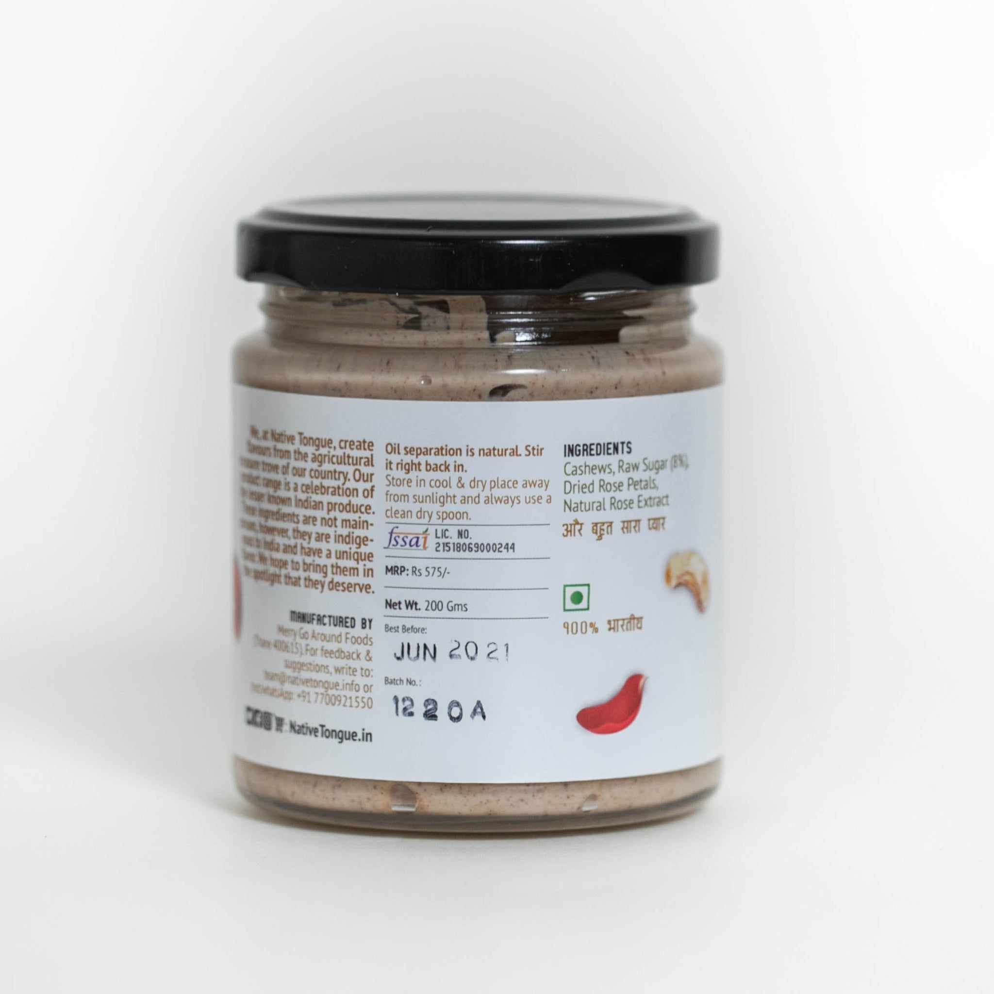 Native Tongue Marzipan Cashewnut butter With Rose Petals 130gm