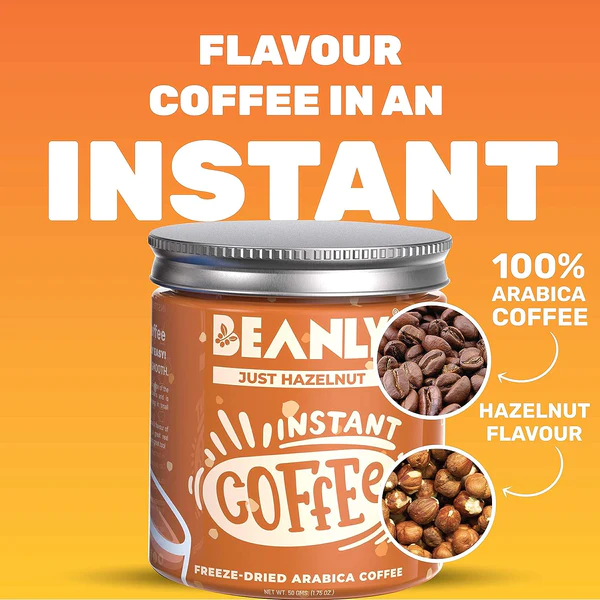 Beanly Instant Coffee Hazelnut (50gm) with Frother