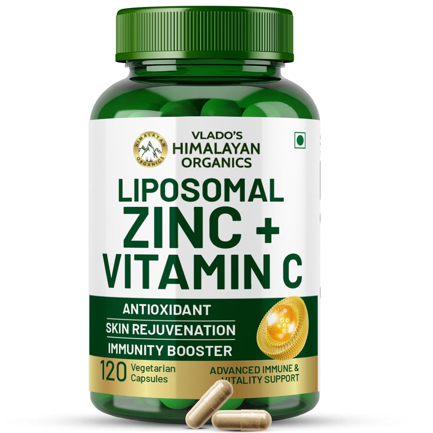 Vlado's Himalayan Organics Liposomal Zinc With Vitamin C Supplement | Digestive Health | Improve Iron Absorption | Double Antioxidant Immune Support -120 Veg Capsules