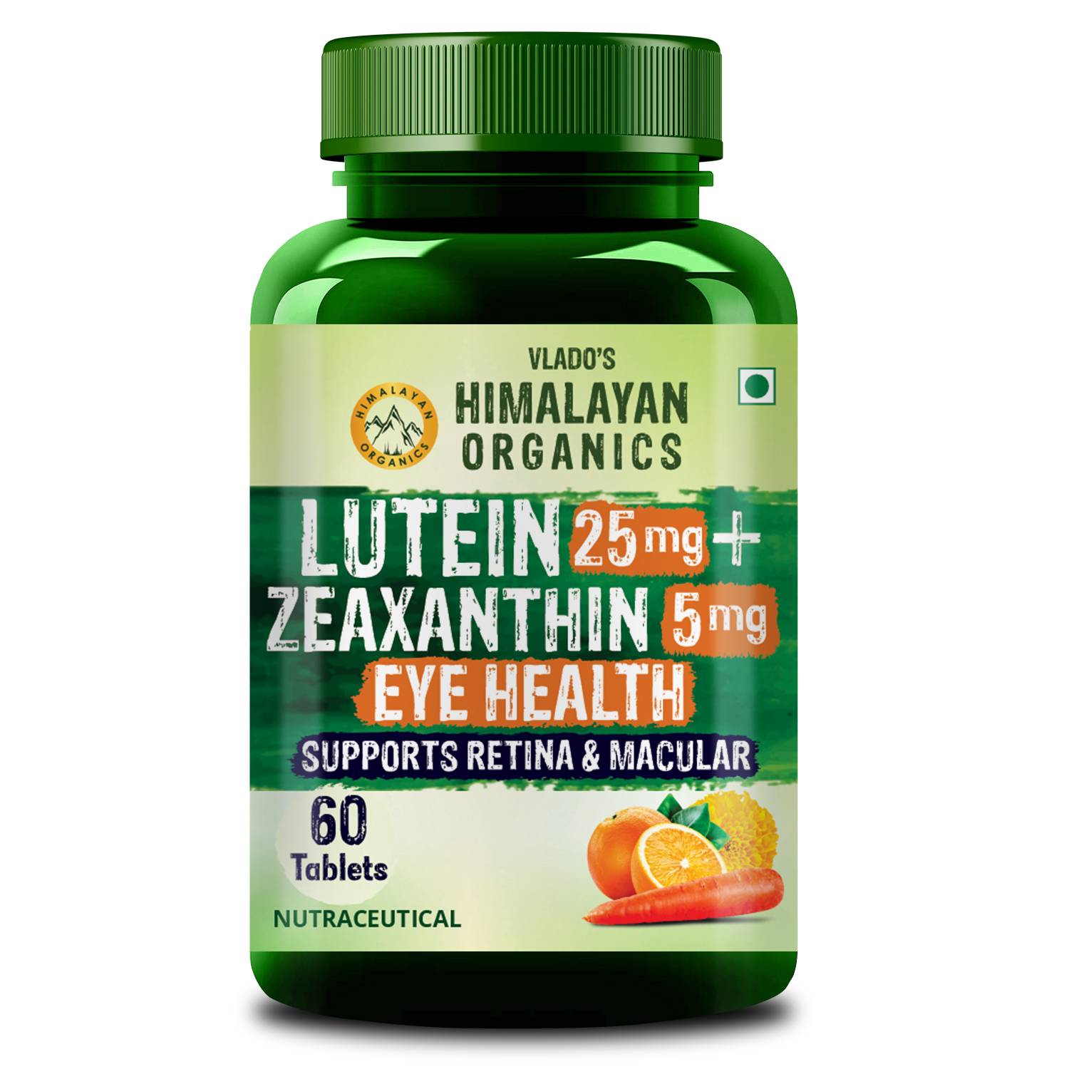 Vlado's Himalayan Organics Plant Based Eye Care Lutein and Zeaxanthin Supplement to Improve Vision, Blue Light Digital Guard (Lutemax 2020, Orange Extract, Carrot Extract) - 60 Veg Tablets