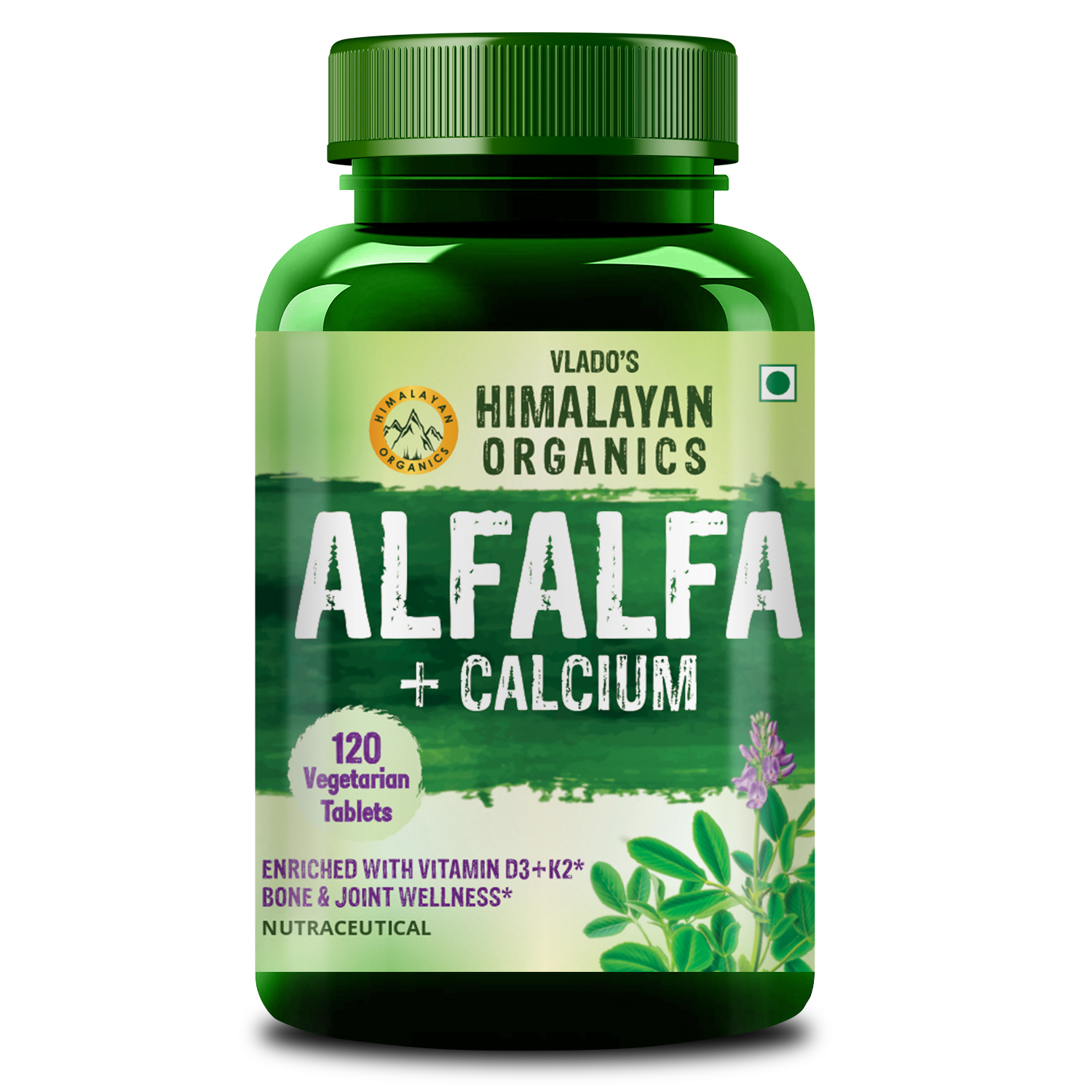 Alfalfa, Calcium Citrate Malate 1200mg with Vitamin D, K2 (MK7), B12, Zinc Magnesium - 120 Veg Tablets