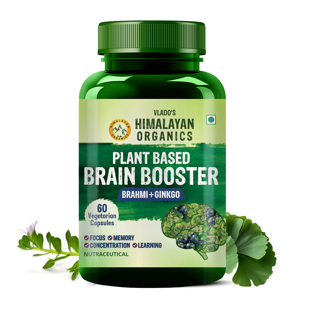 Plant Based Brain Booster Supplement with Ginkgo Biloba Brahmi | Boost concentration Memory | 60 Veg Capsules
