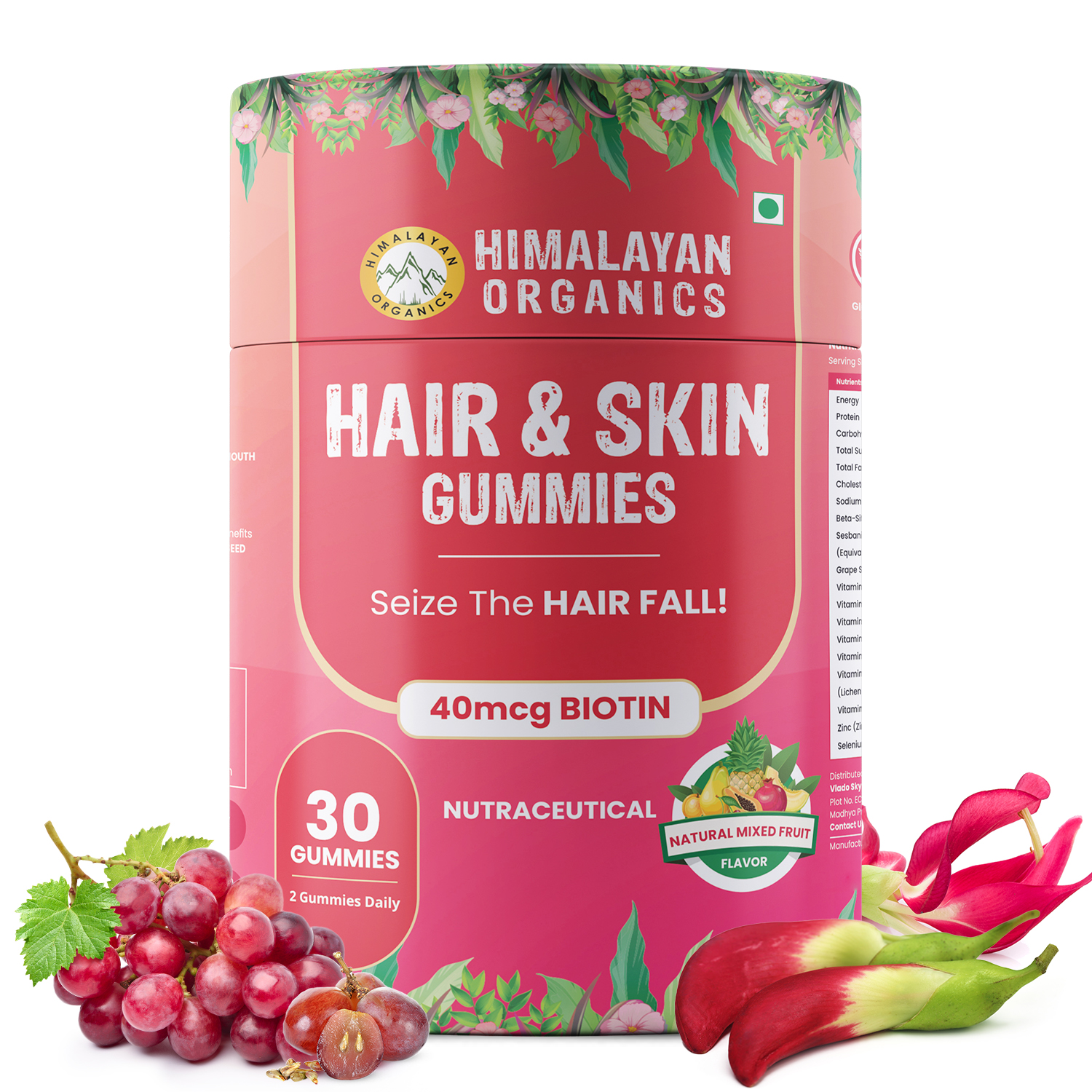 Hair Skin Gummies 40 mcg Biotin For Hair Growth Glowing Skin (30 Gummies)