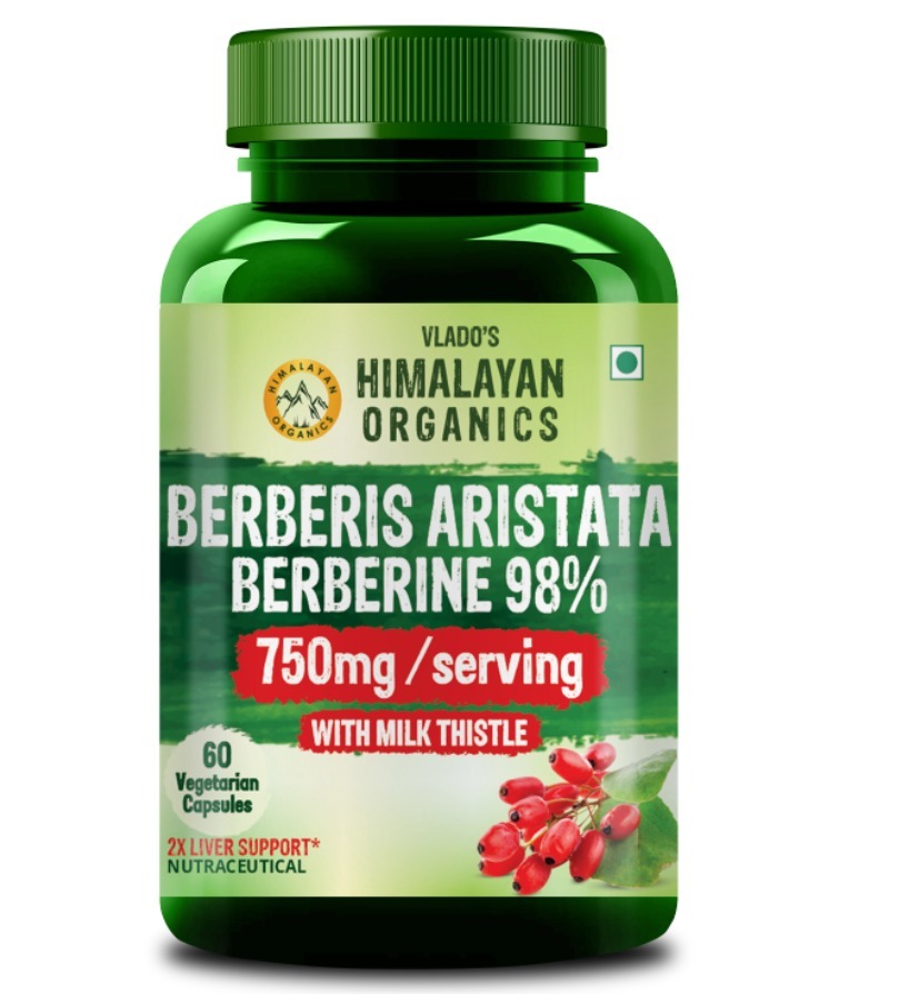 Vlado's Himalayan Organics Berberis Berberine 98 with Milk Thistle I Berberine Capsules 750 mg | Berberine Supplements for 2X Liver Support I Berberis Aristata ISupports Liver Health, Antioxidant Protection Weight Management | Herbal Formula for Detox