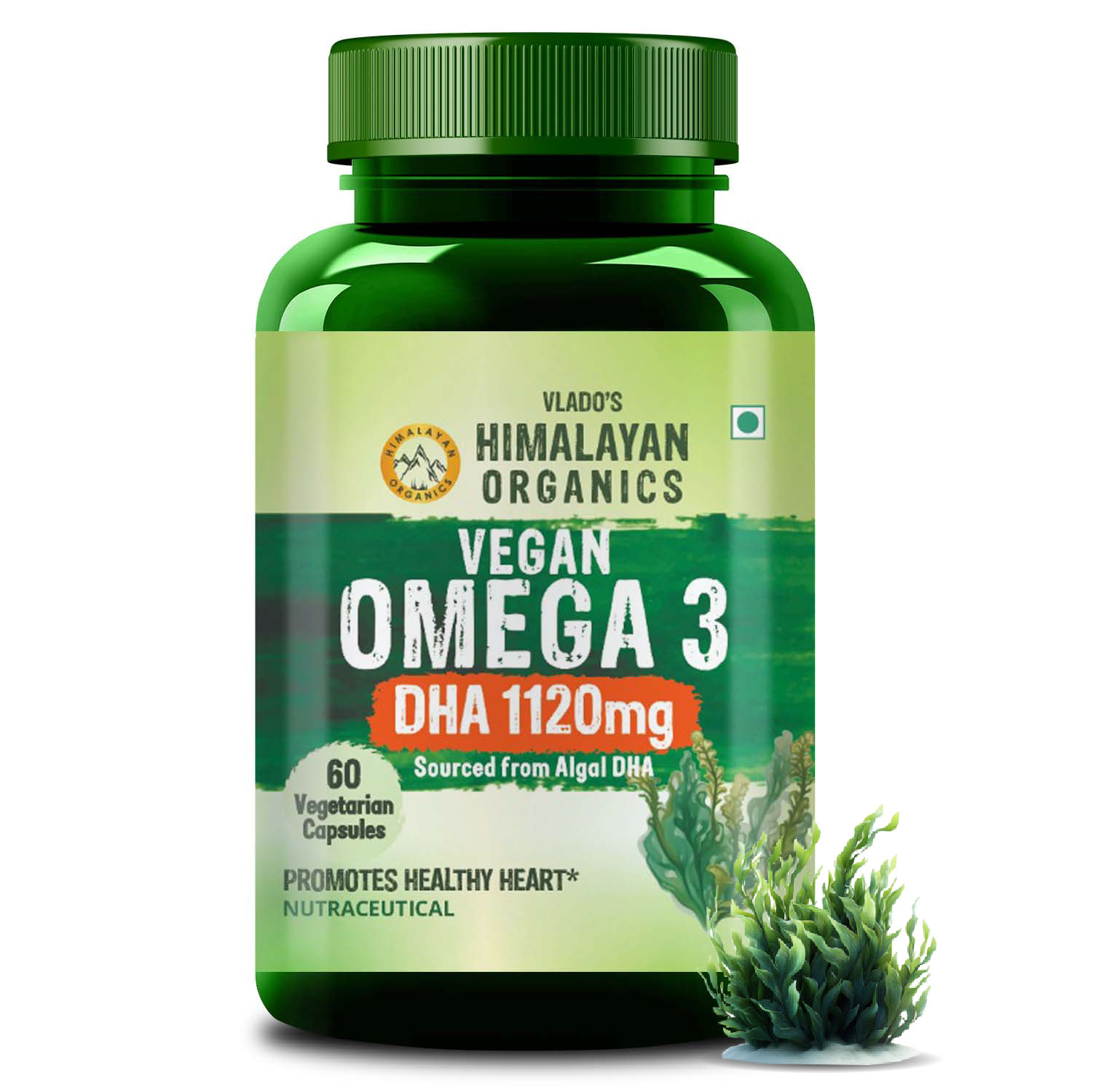 Vlado's Himalayan Organics Vegan Omega 3 - 1120 MG Supplement | 3X Strength | Veg DHA | Vegetarian Omega 3 | Algal DHA | Plant Based | No Fish oil Used I Healthy Heart, Joints Eyes I Omega Capsules for Men Women- 60 Veg Capsules