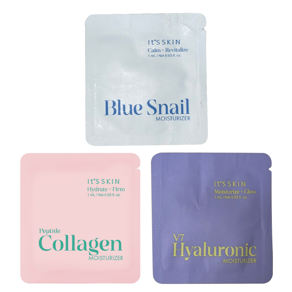 Combo of Peptide Collagen Moisturizer, Blue Snail Moisturizer V7 Hyaluronic Moisturizer | 1 ml Sachet Each [CLONE]