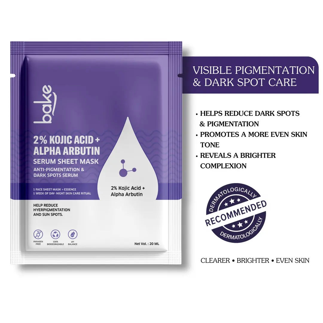 2 Kojic Acid + Alpha Arbutin Serum Sheet Mask for Glowing Skin, Dark Spot Tan Removal 20ml