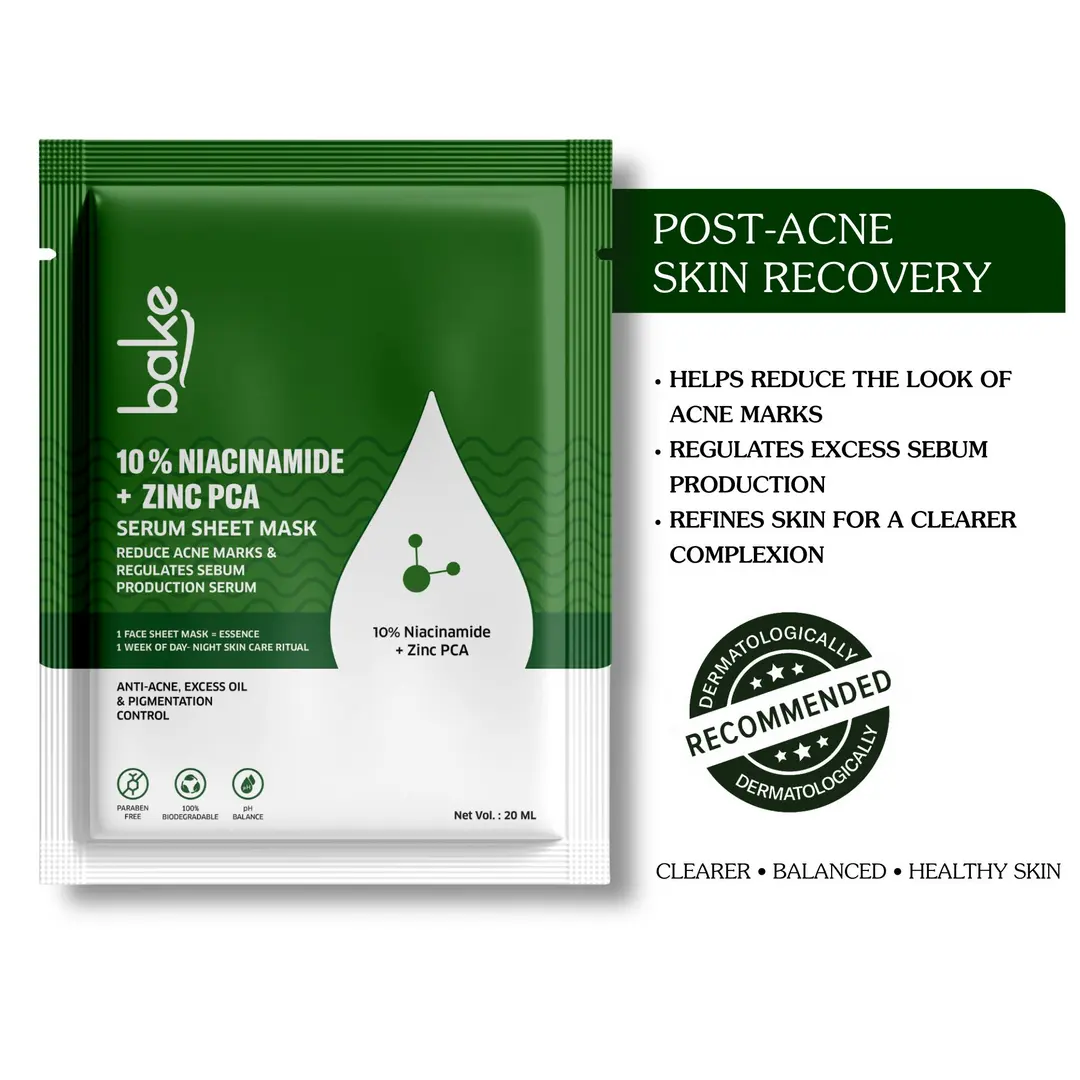10 Niacinamide + Zinc PCA Serum Sheet Mask for Acne, Acne Marks, Oil Control Skin Clarity 20ml