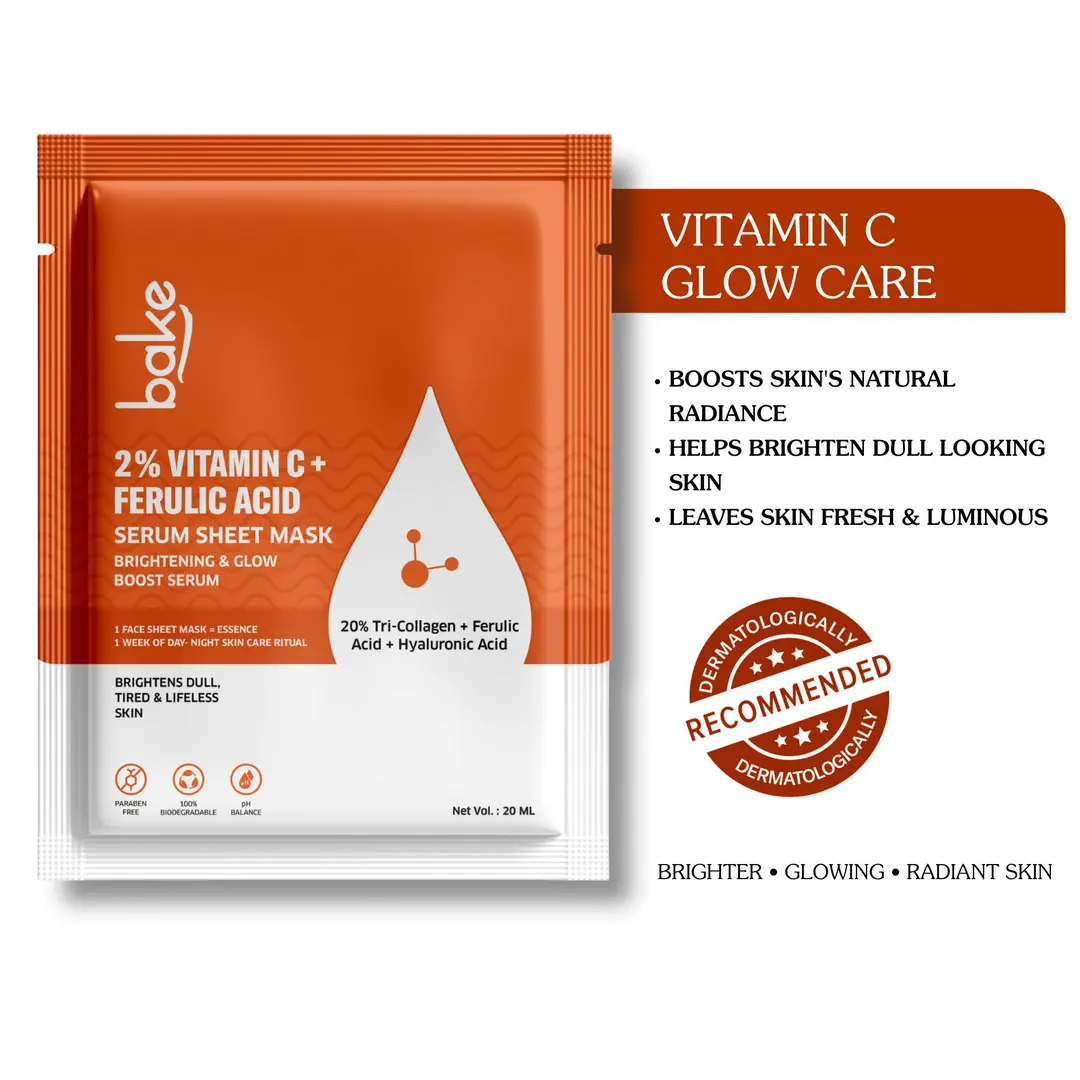 2 Vitamin C + Ferulic Acid Serum Sheet Mask for Skin Brightening Glowing Skin 20ml