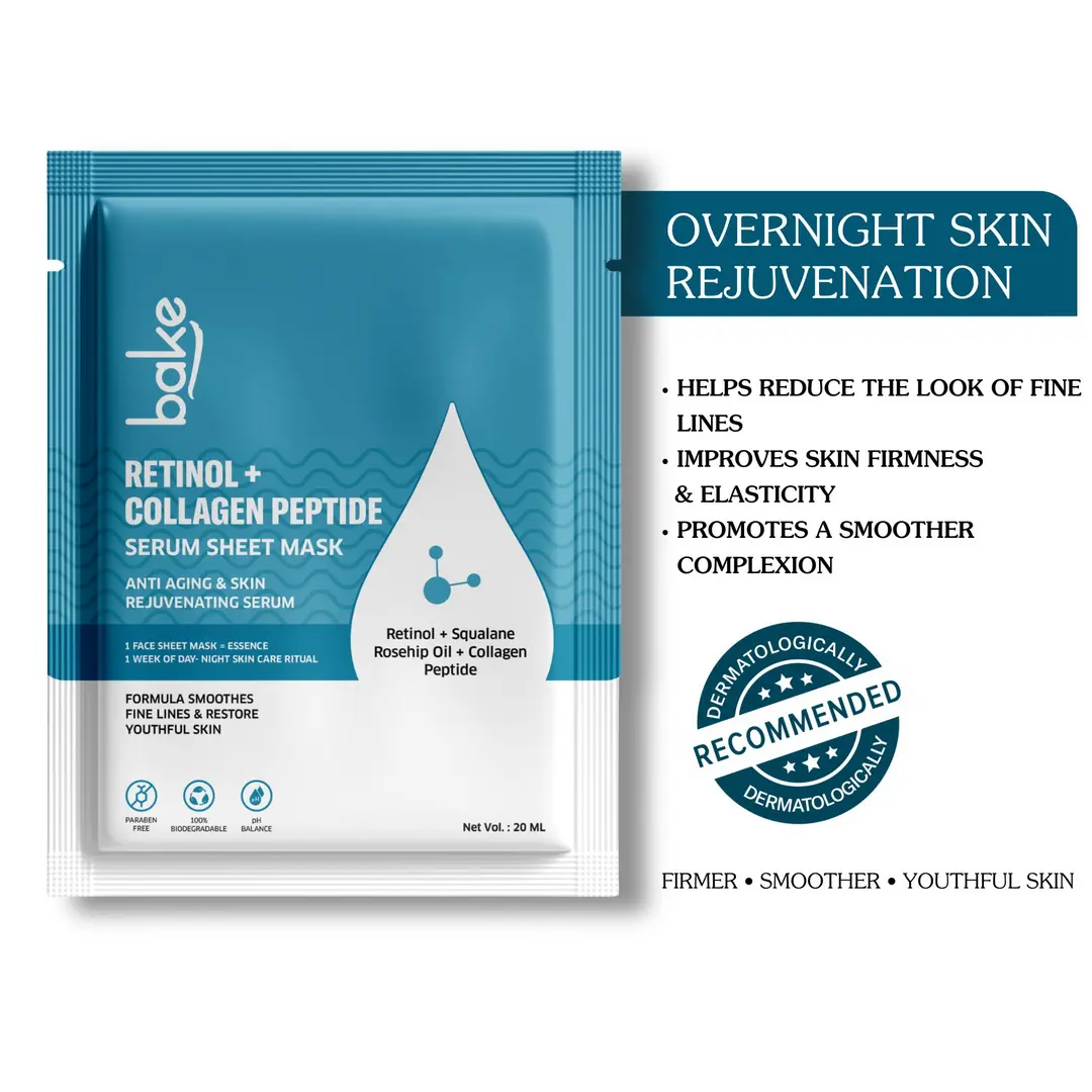 Retinol + Collagen Peptide Serum Sheet Mask for Skin Rejuvenation, Anti-Aging, Skin Tightening Wrinkle Reduction 20ml