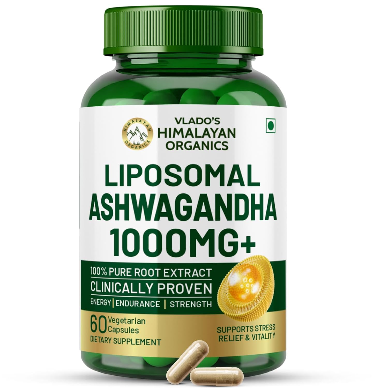 Vlado's Himalayan Organics Liposomal Ashwagandha 1000mg/Serve || Energy Endurance || 60 Veg Capsules