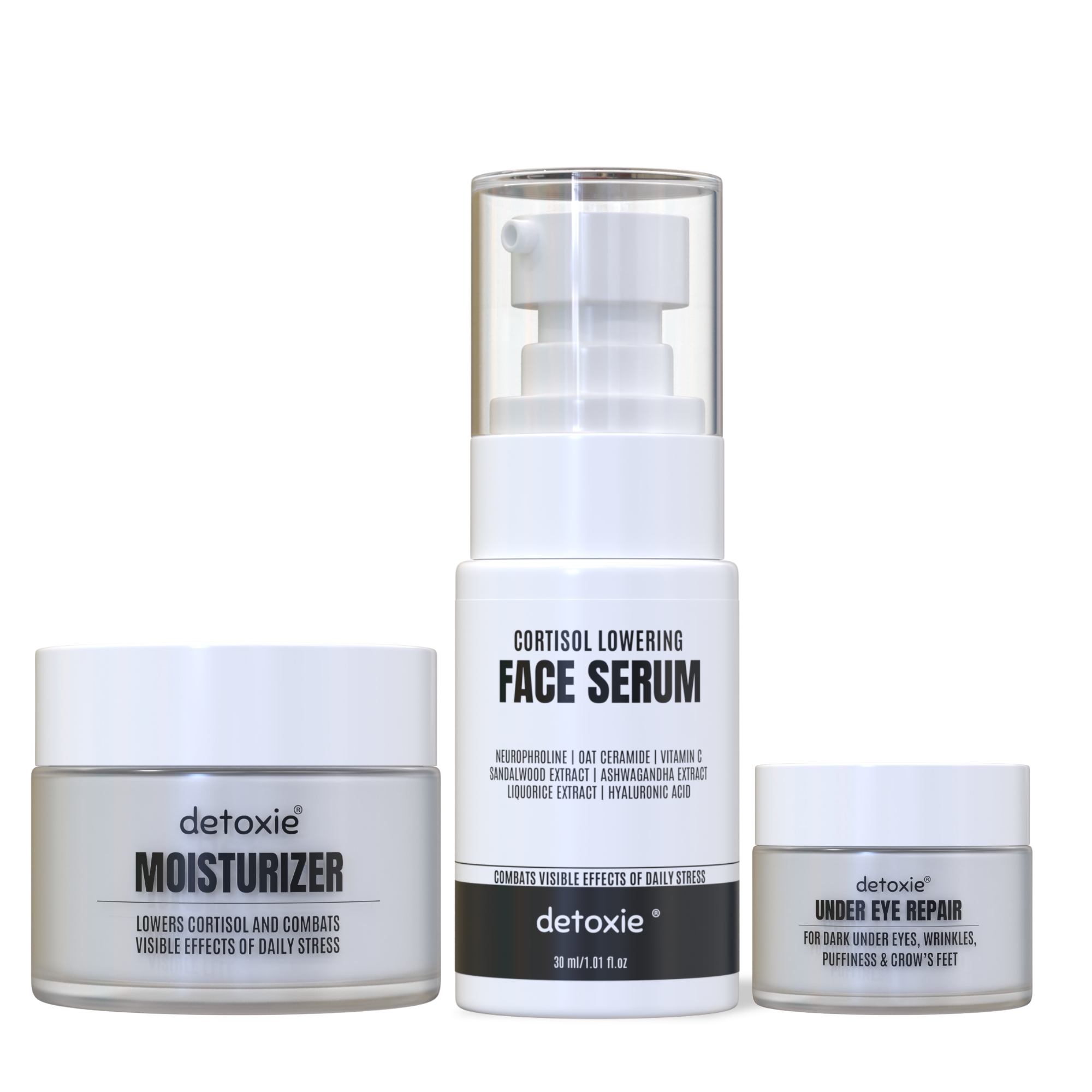 Detoxie | Stress Free Look Combo | Face Serum 30ml +Moisturizer 50g +Under Eye Cream 15g