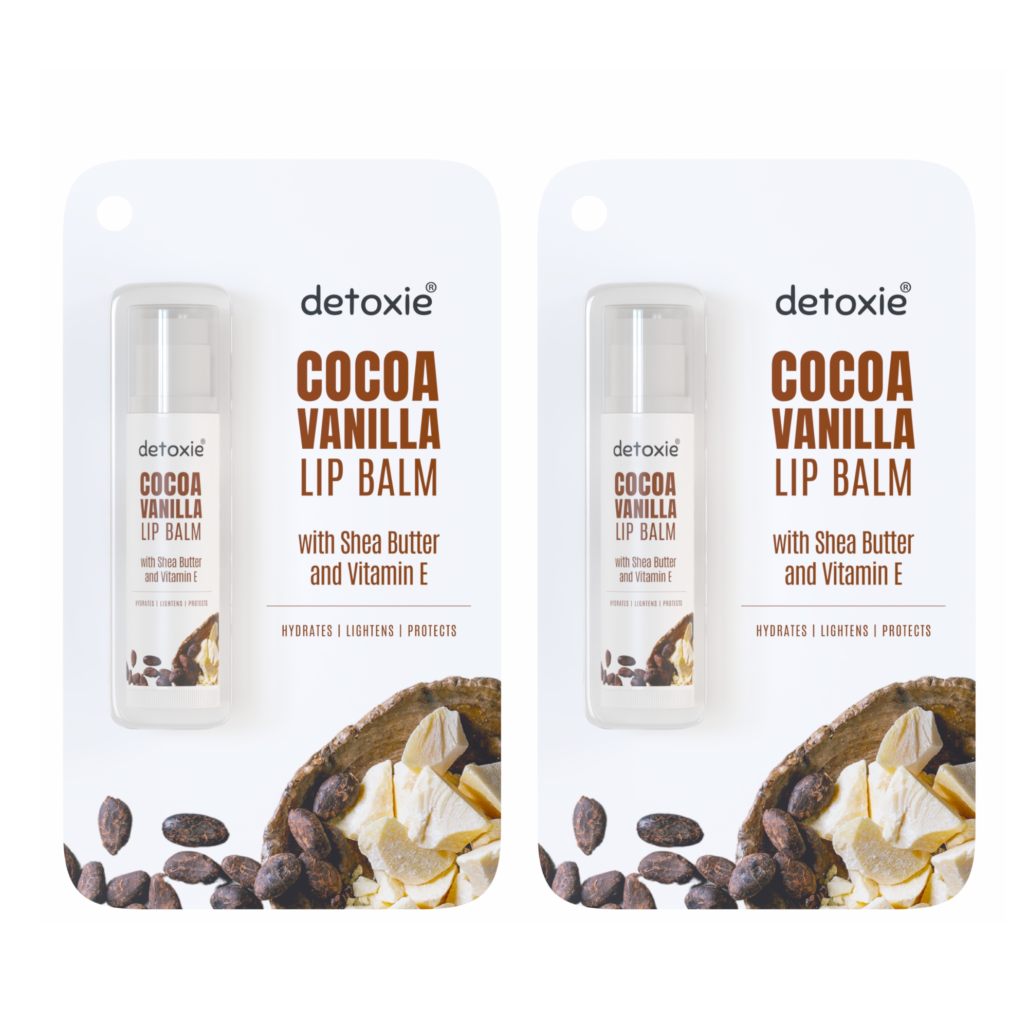 Detoxie | Pack of 2 Lip Balms | Cocoa Vanilla With Vitamin E, Shea Butter and Liquorice - 4.5 g (Pack of 2)