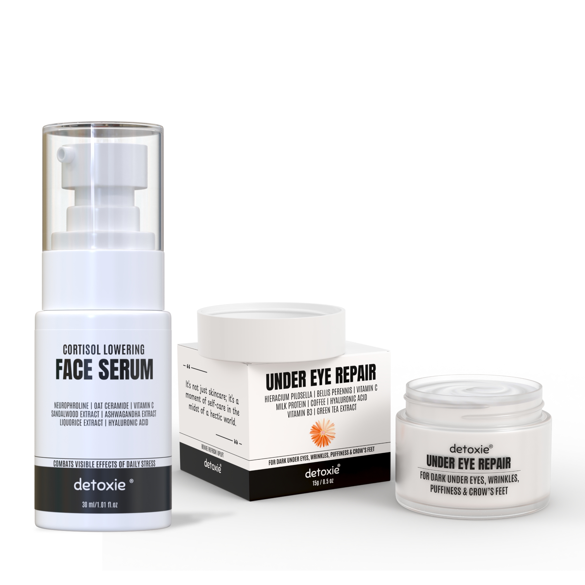 Detoxie | Dark Circle Cortisol Lowering Combo| Cortisol Lowering Serum 30ml + Under Eye Cream15g