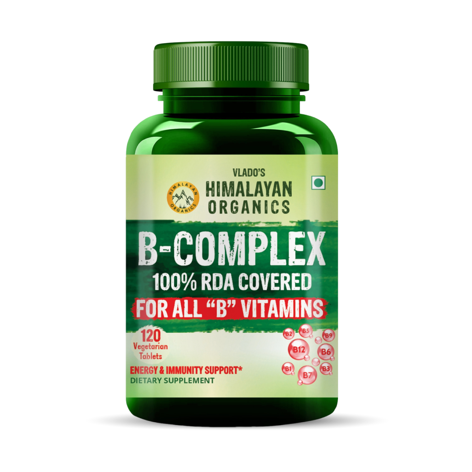 Vitamin B Complex with 100 RDA B1, B2, B3, B5, B6, B7, B9 B12 | Hair Growth, Energy Immunity | Youthful Skin - 120 Veg Tablets