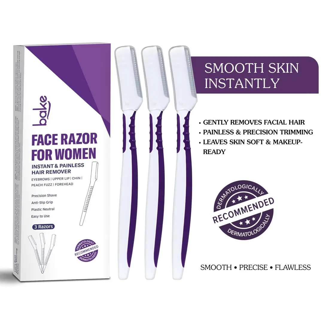 Reusable Face Razor for Women Painless Hair Removal for Eyebrows, Upper Lip Chin with Anti-Slip Grip Instant Glow Pack of 3