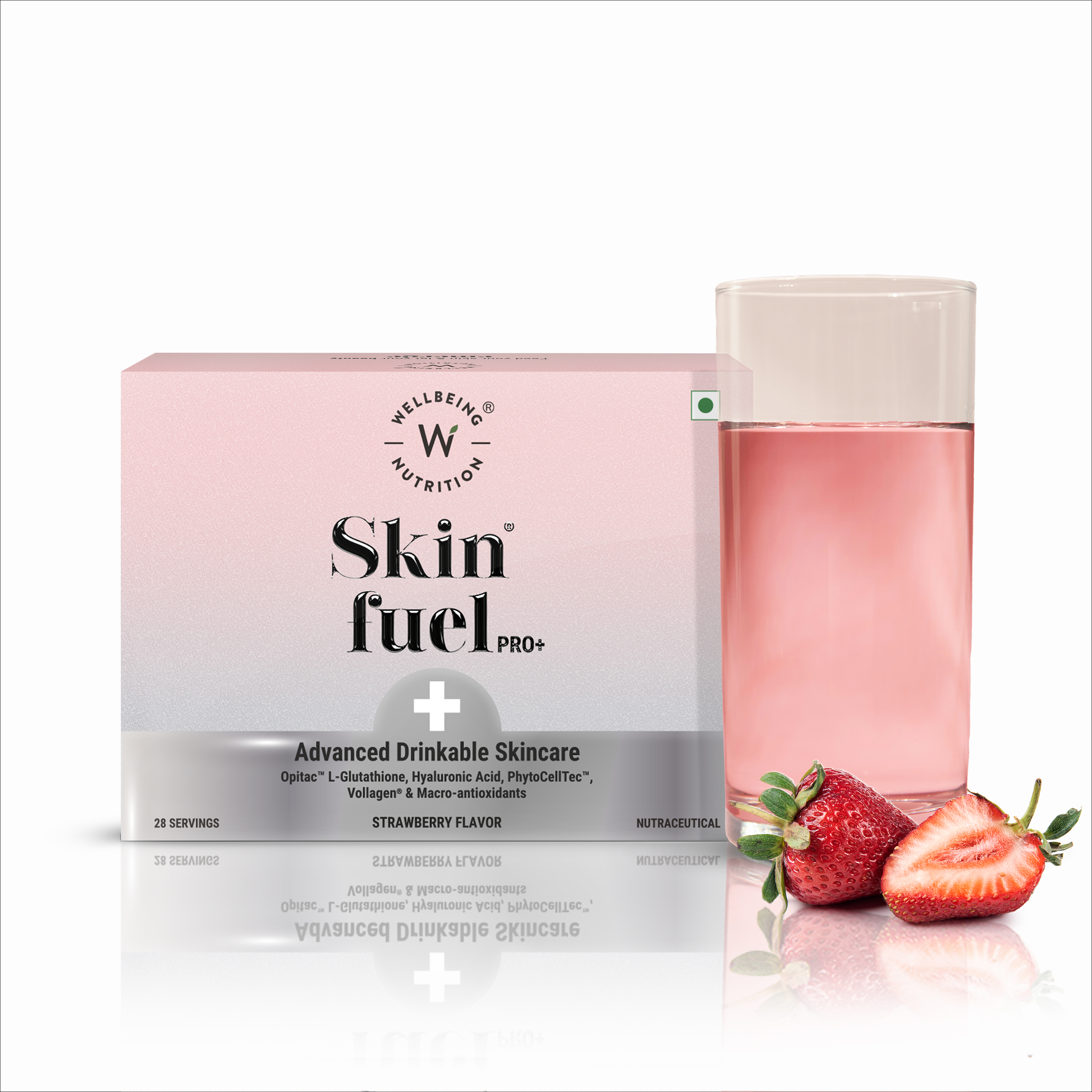 Skin Fuel Pro+ | Glutathione, Vit C E, Vollagen® PhytoCellTec| Strawberry Flavour, 28 Servings