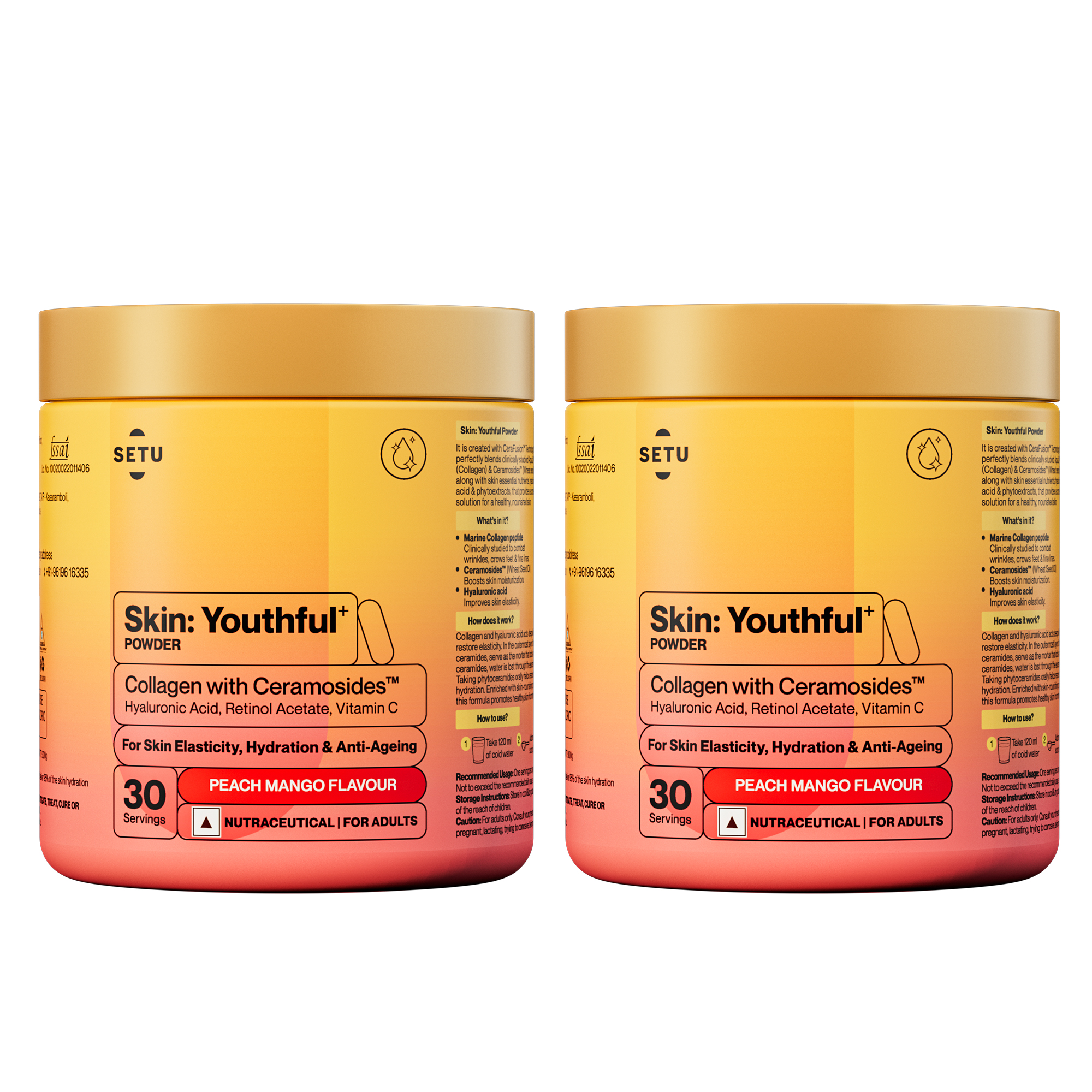 Youthful with 8g Marine Collagen + Ceramosides for 4X Faster Hydration | Supplement to Reduce Wrinkles, Fine Lines Support Healthy Skin | Collagen Powder For Women Men | (60 Servings)