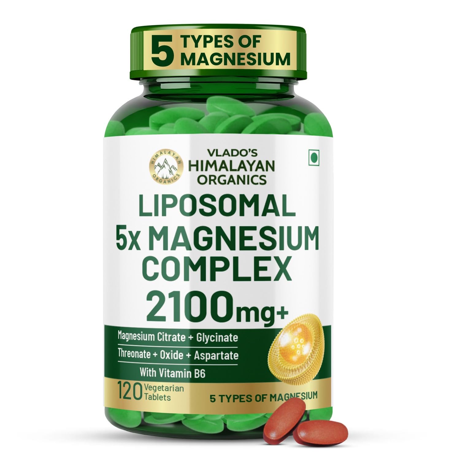Vlado's Himalayan Organics 5X Strength Liposomal Magnesium Supplement - 2100mg+ with Chelated Magnesium Glycinate, Citrate, Oxide, Threonate, Aspartate Triple magnesium Complex | For Sleep, Cramps, Recovery, Nerve Muscle Function, Clinically Proven, 1