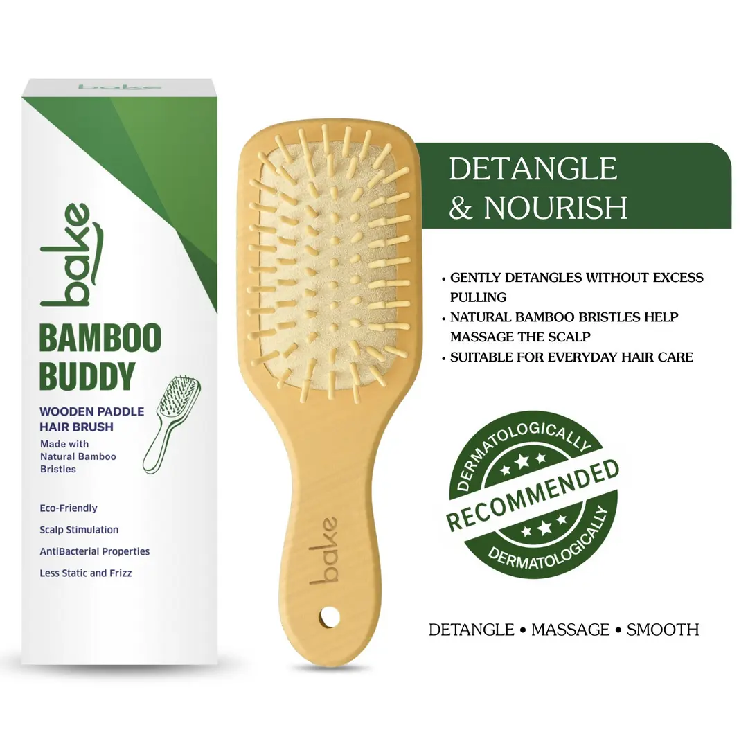 Bamboo Buddy Wooden Paddle Hair Brush For Gentle on Hair, Strengthens Scalp Promotes Hair Growth For Men Women-1PC
