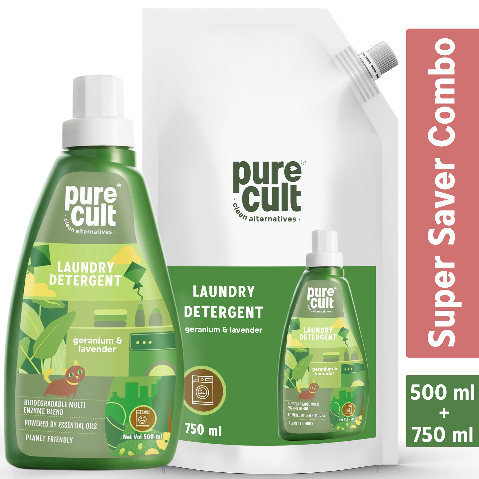 PureCult Liquid Laundry Detergent Refill Combo 500ml & 750ml