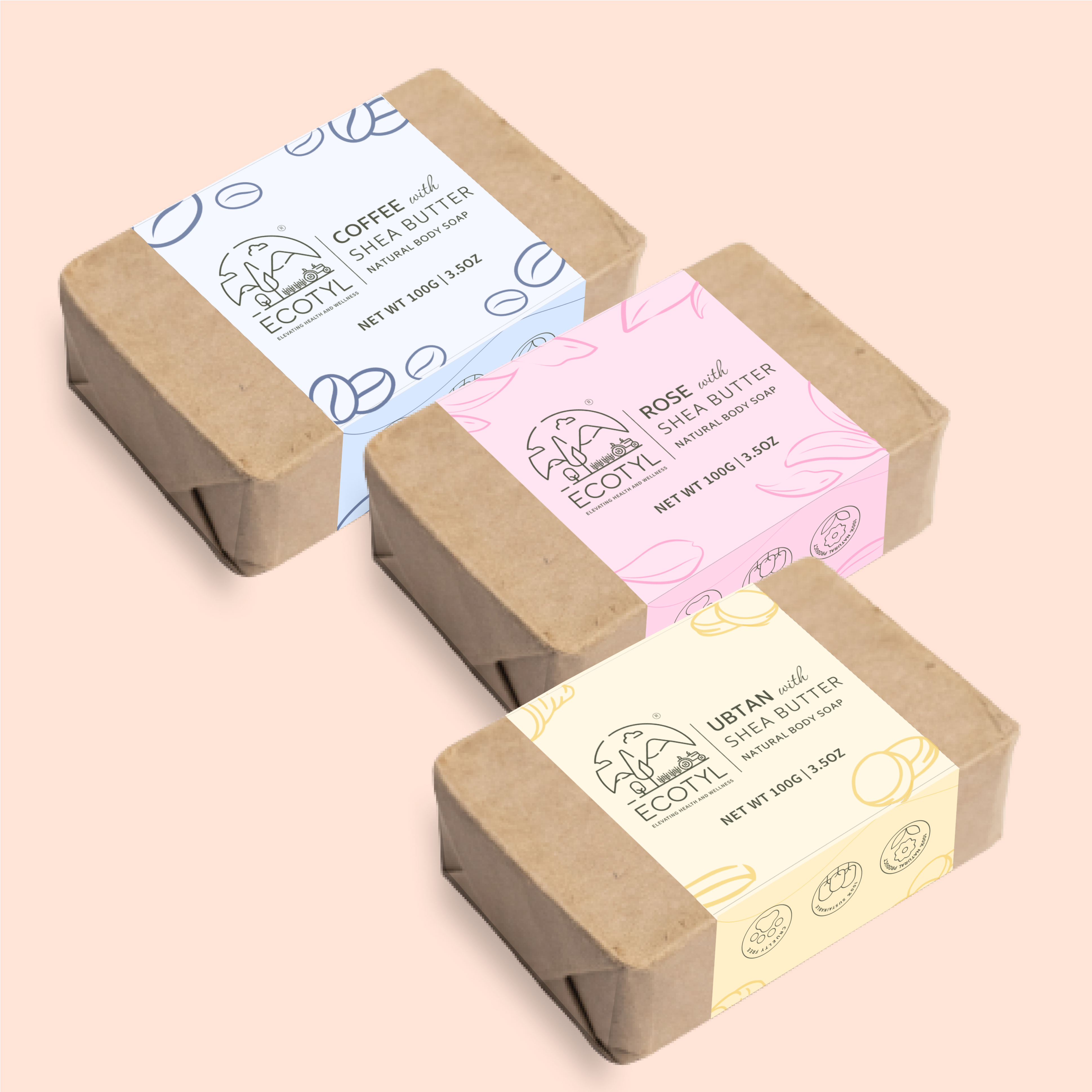 Shea Butter Soaps - Ubtan, Rose Coffee | 100 Natural | Set of 3