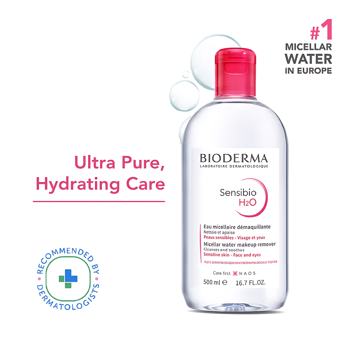 Sensibio H2O Daily Soothing Cleanser, Make up Pollution Impurities Remover Face Eyes Sensitive skin 500ml