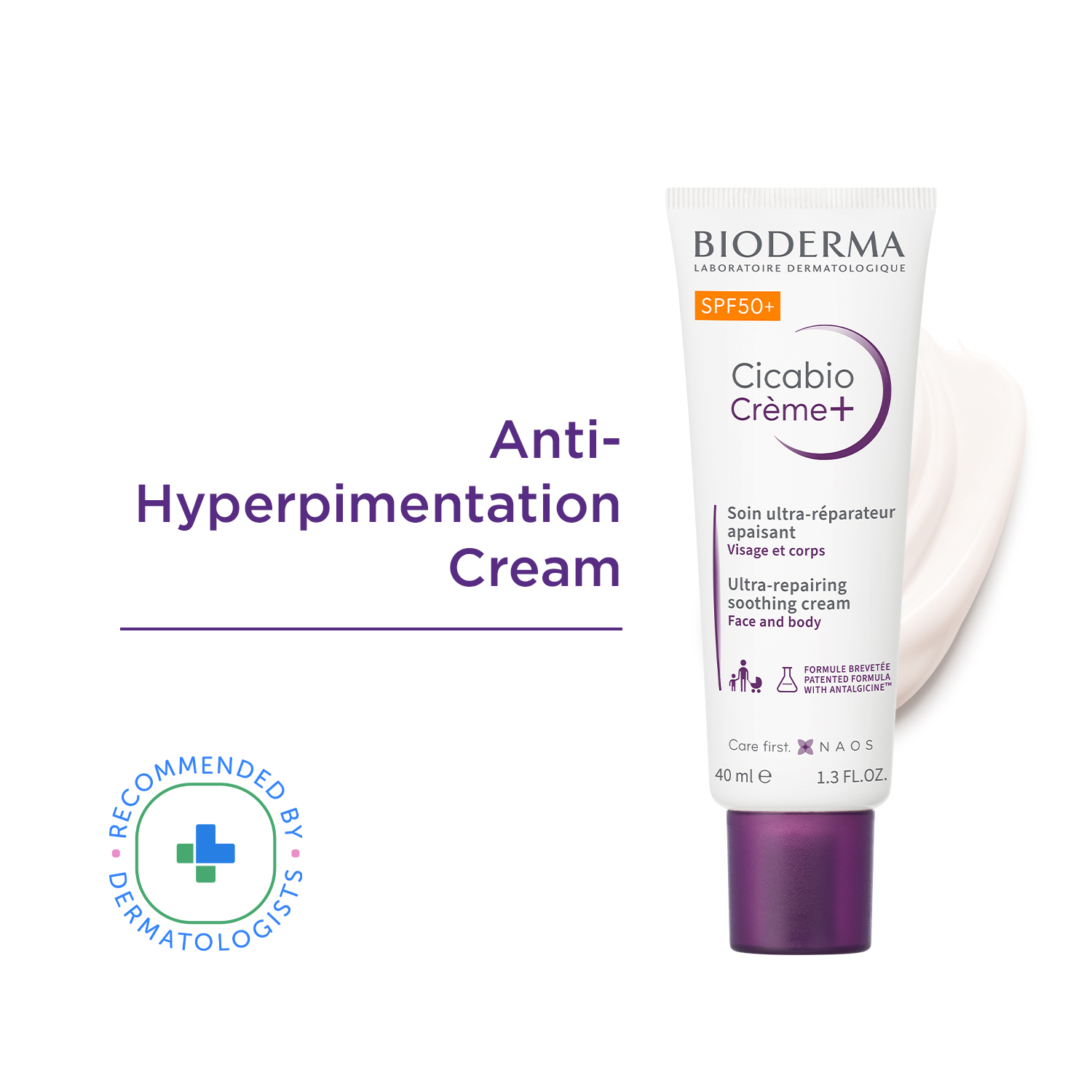 Cicabio SPF 50+ Repairing Cream For Damaged Skin - Water-Proof Scar Treatment 40ml