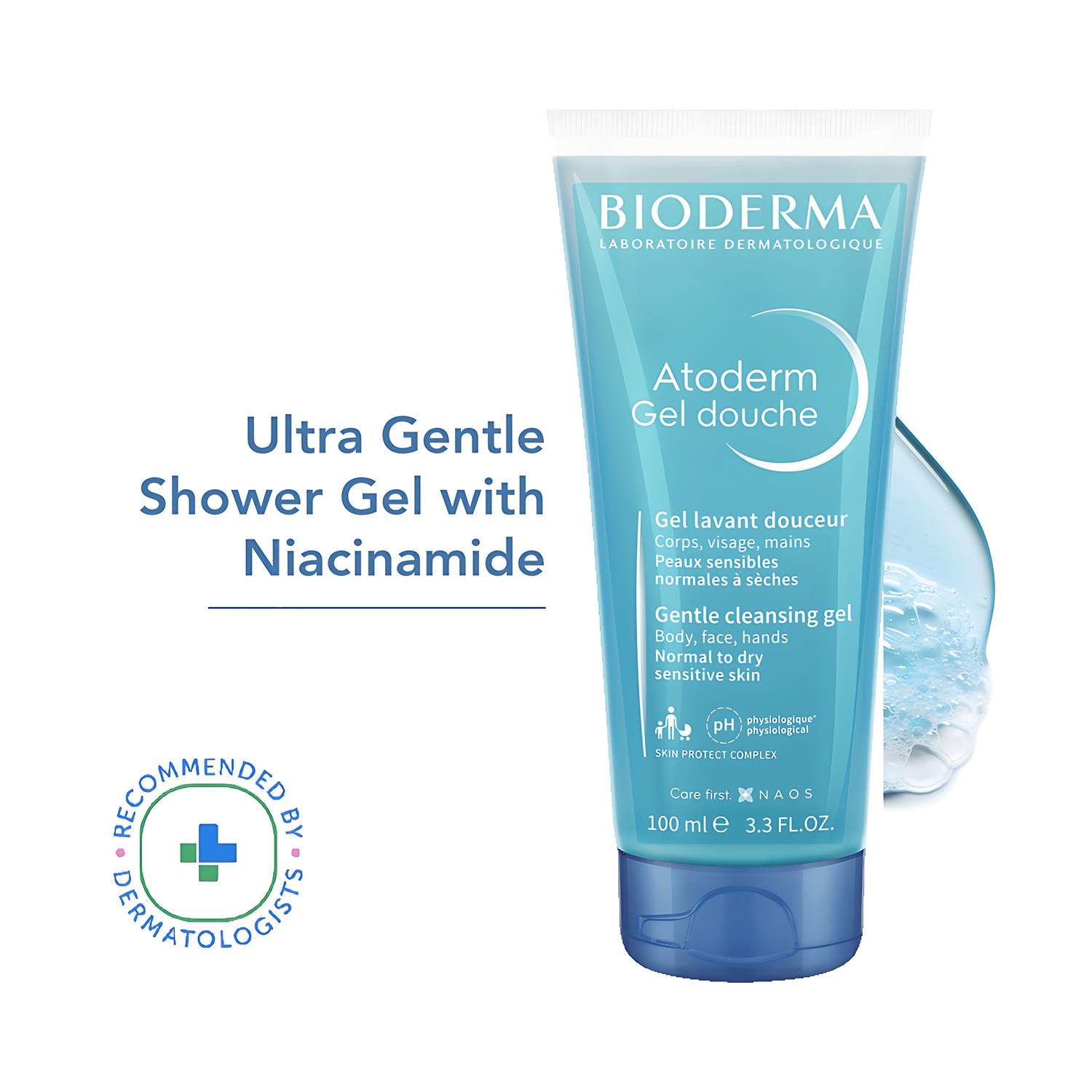 Atoderm Gel Douche Ultra Gentle Soap Free Shower Gel with Niacinamide for 24H Hydration 100ml