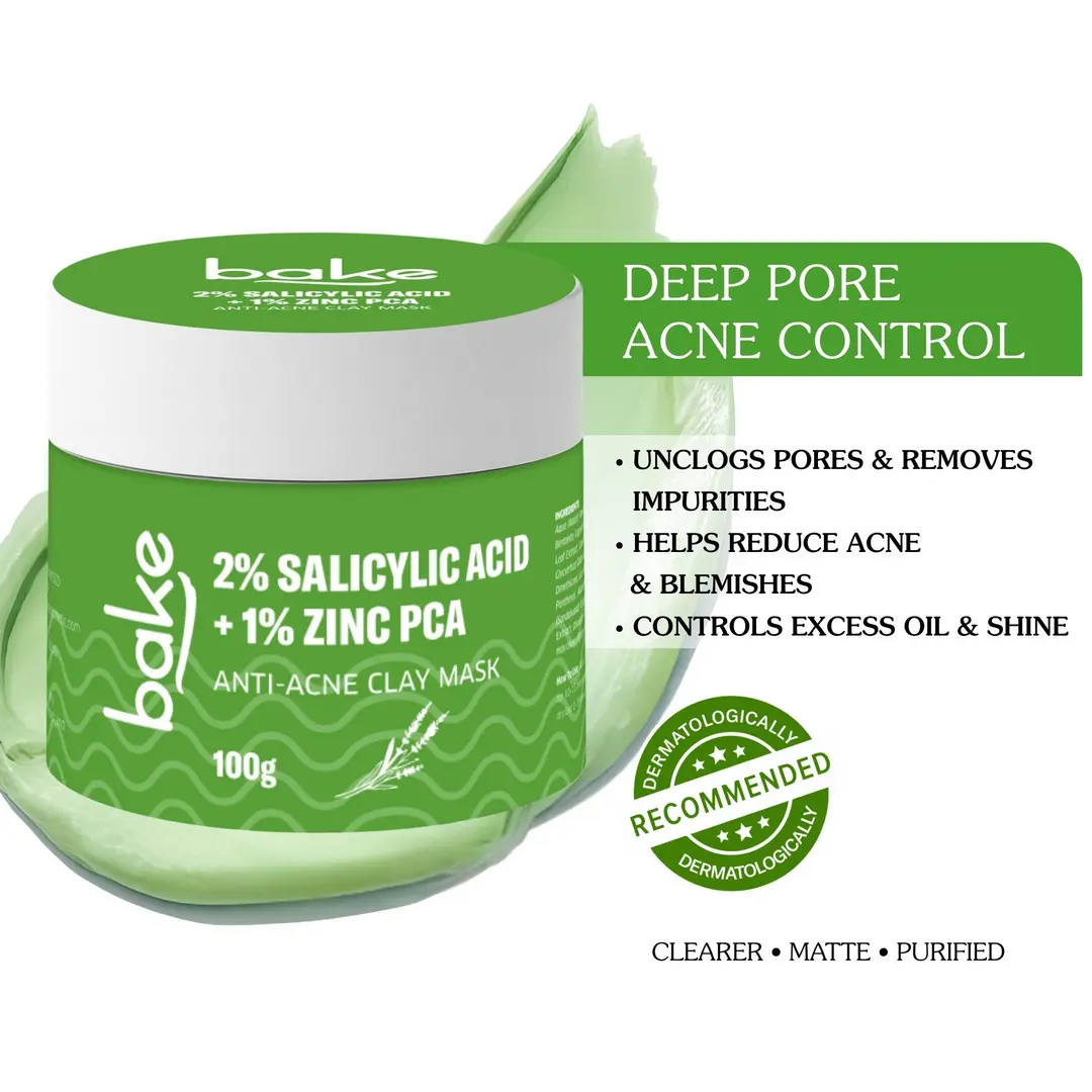 2 Salicylic Acid + Zinc PCA + Niacinamide Clay Mask for Acne, Blackheads Open Pores 100gm