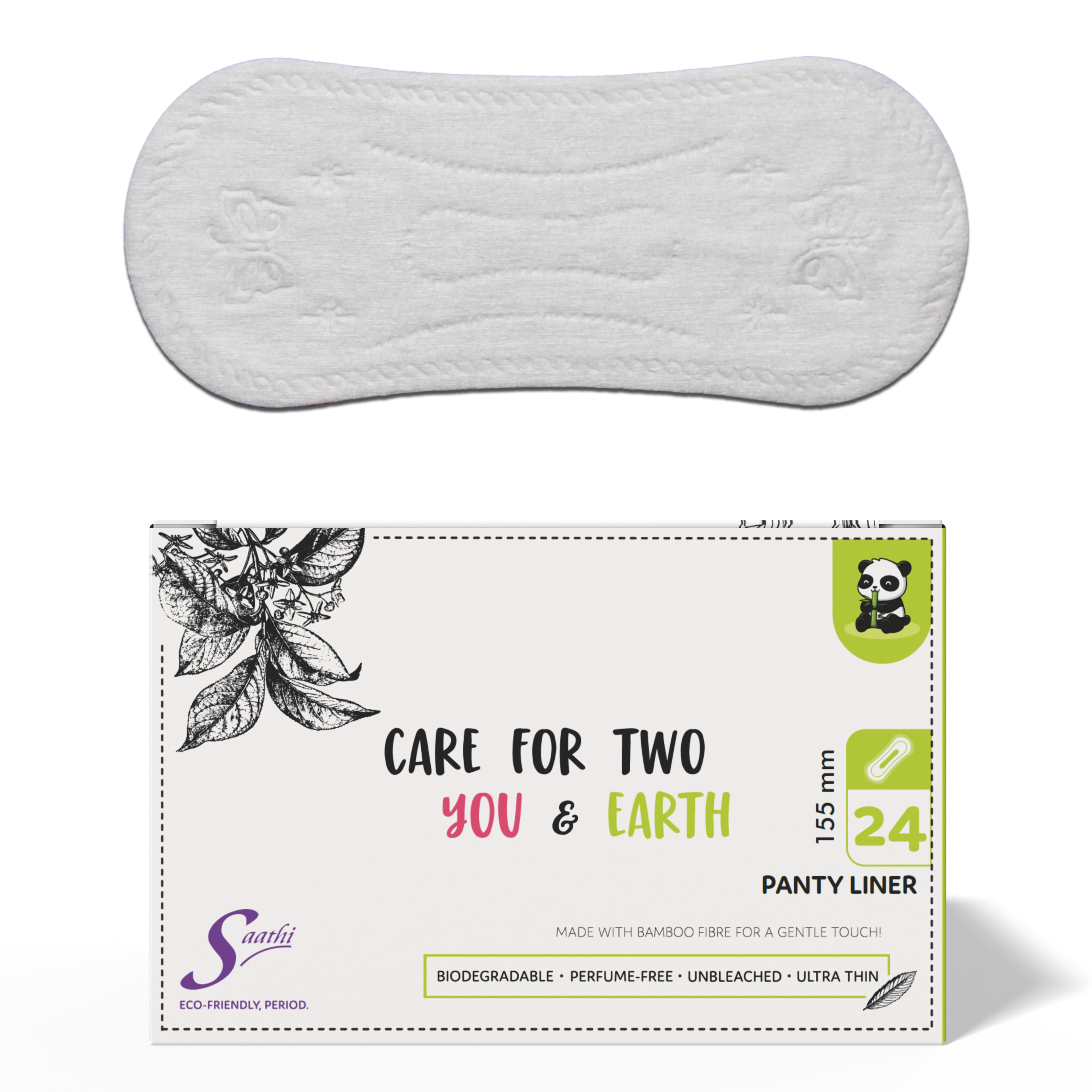 Biodegradable Bamboo Pantyliners ( 155MM ) - Ultra Thin Pack of 24 X 1 - 24 Liners