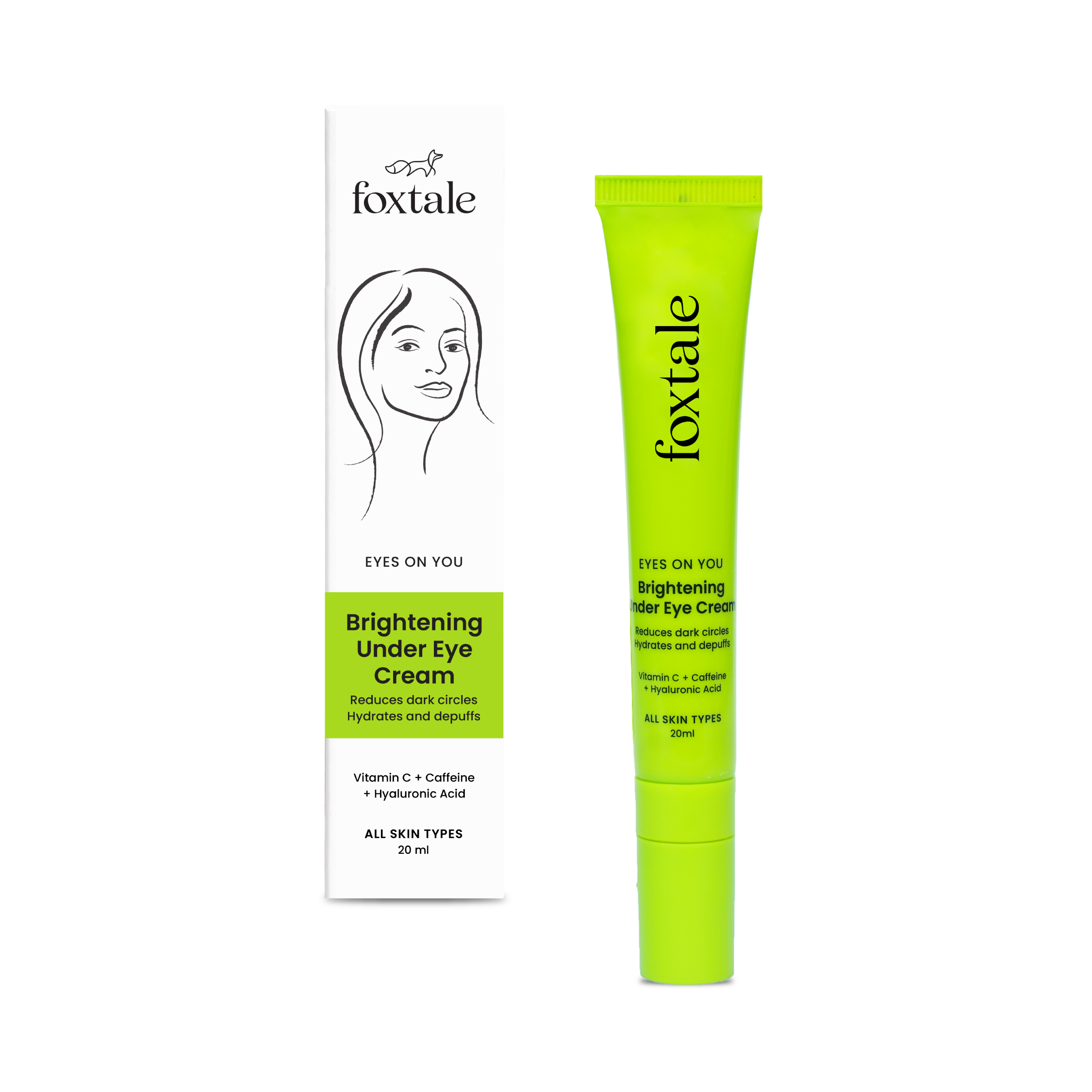 Brightening Under Eye Cream with Vitamin-C, Caffeine Hyaluronic Acid 20ml