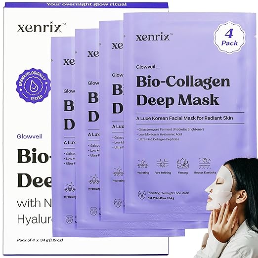 Glowveil Bio-Collagen Deep Overnight Korean Face Mask 34gm Pack of 4