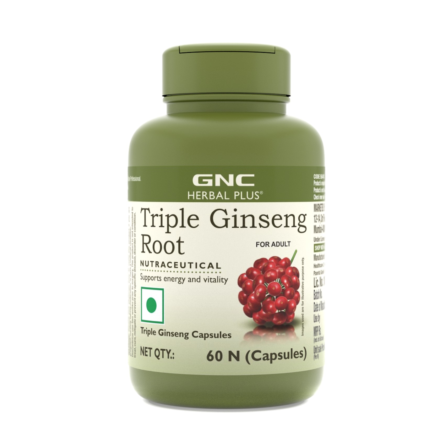 Herbal Plus Triple Ginseng Root with Korean, American Siberian Ginseng | Enhances Immunity 60 Capsules