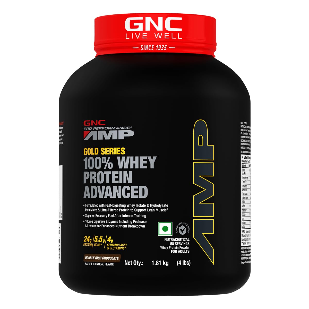 AMP Gold Series 100 Whey Protein Advanced | 24gm Protein | 5.5gm BCAA | 4gm Glutamine | Double Rich Chocolate | 4 lbs