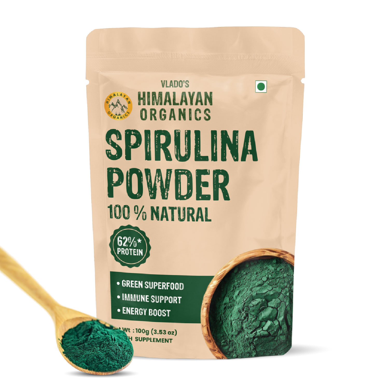 Spirulina Powder (100g) | For Men Women | Contains 62 Protein I Natural Superfood | Rich in Protein, Vitamins Minerals | Boost Energy Immunity | Support Digestion Skin health