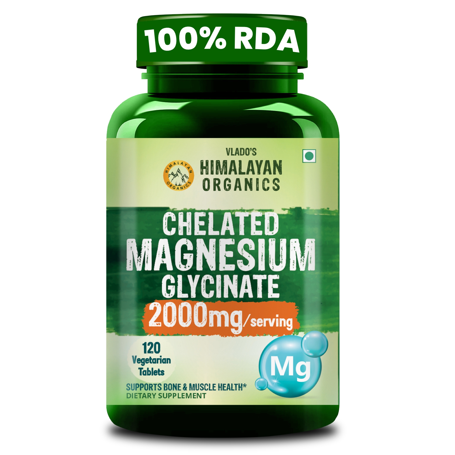 Vlado's Himalayan Organics Chelated Magnesium Glycinate Supplement 2000mg Per Serving | Magnesium Supplement I High Absorption I Clinically Proven I Support in Muscle, Cramps, Recovery, Nerve Relaxation, Better Sleep Quality - 120 Veg Tablets