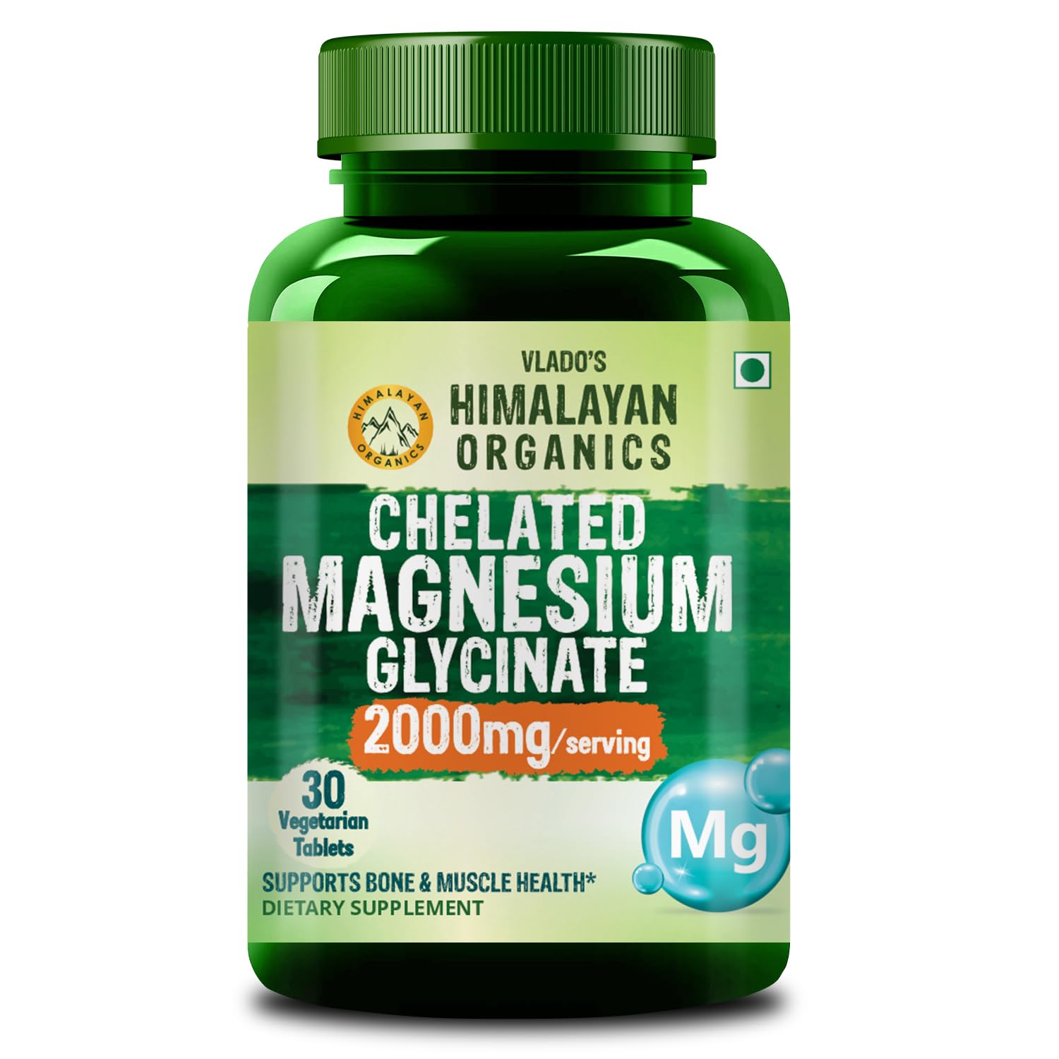 Vlado's Himalayan Organics Magnesium Glycinate High Absorption Magnesium Supplement 2000 MG - For Sleep, Cramps, Supports | Clinically Approven | Muscle Recovery Better Sleep Nerves Health - 30 Tablets - (100 RDA )